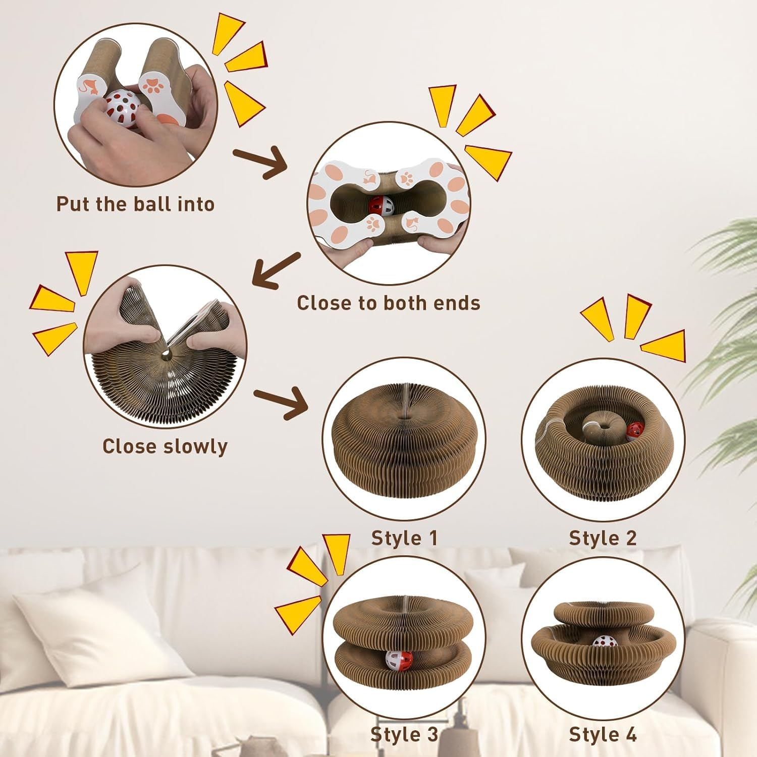 2PCS Cat Accordion Magic Organ Cat Scratching Board Interactive Scratch Cardboard Cat Toy with Bell Ball Kitty Kurlz Exercise for Indoor Cats Toy