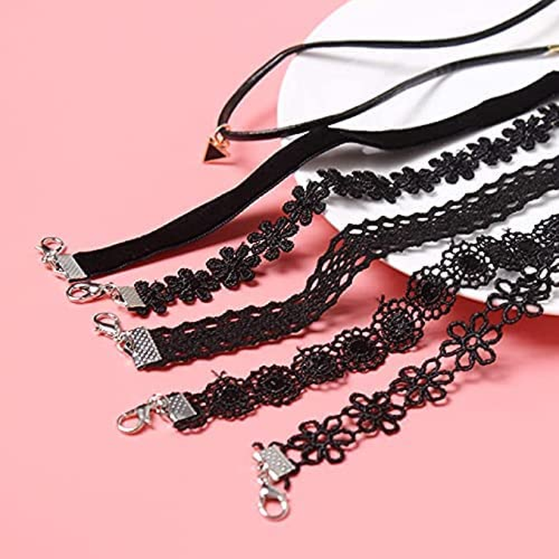 Choker Set, 6 PCS Choker Necklaces Black Velvet Choker Set Classic Gothic Tattoo Lace Chokers image number 3