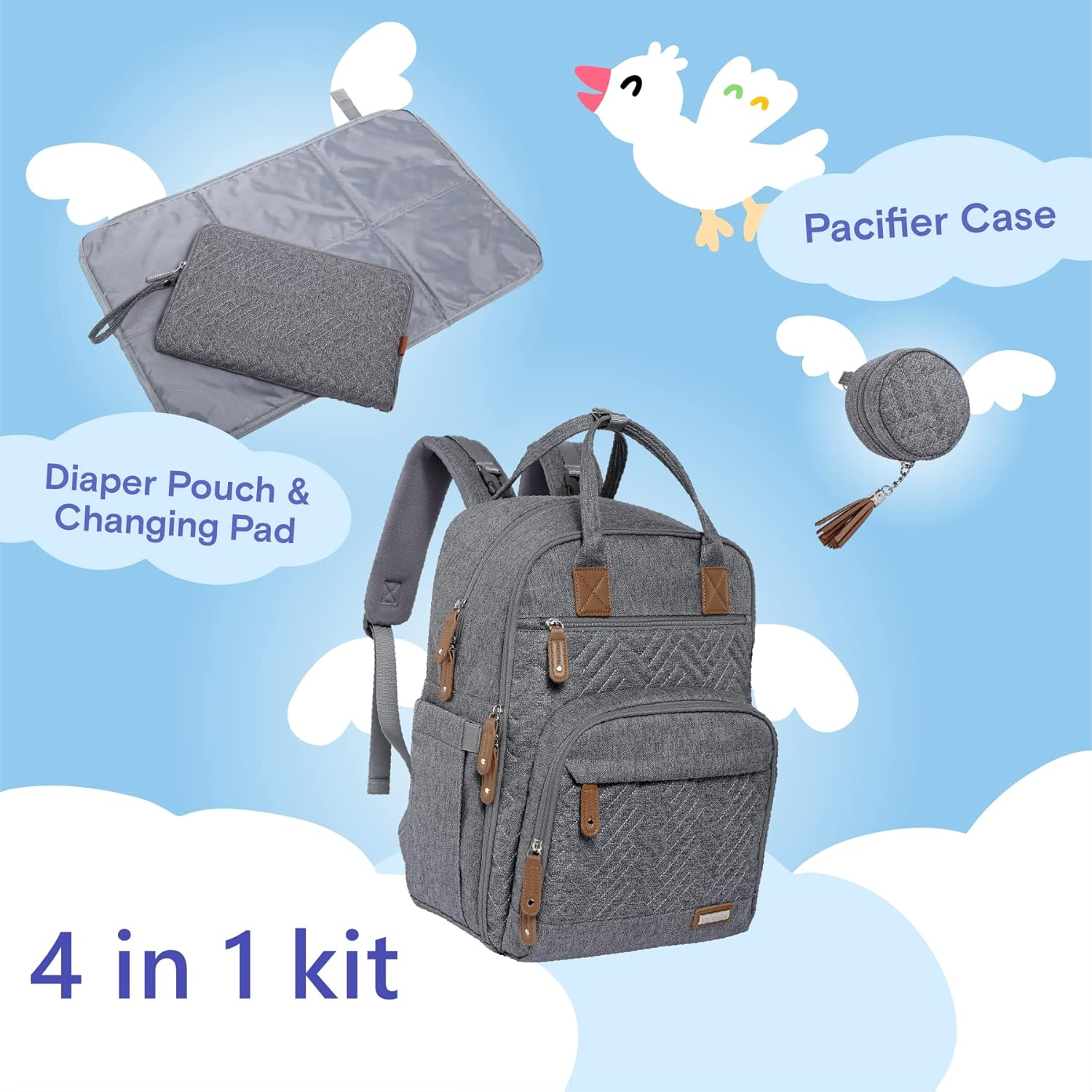 Iniuniu Diaper Bag Backpack, 4 in 1 Kit Large Unisex Baby Bags for Boys Girls, Waterproof Travel Back Pack with Diaper Pouch image number 3