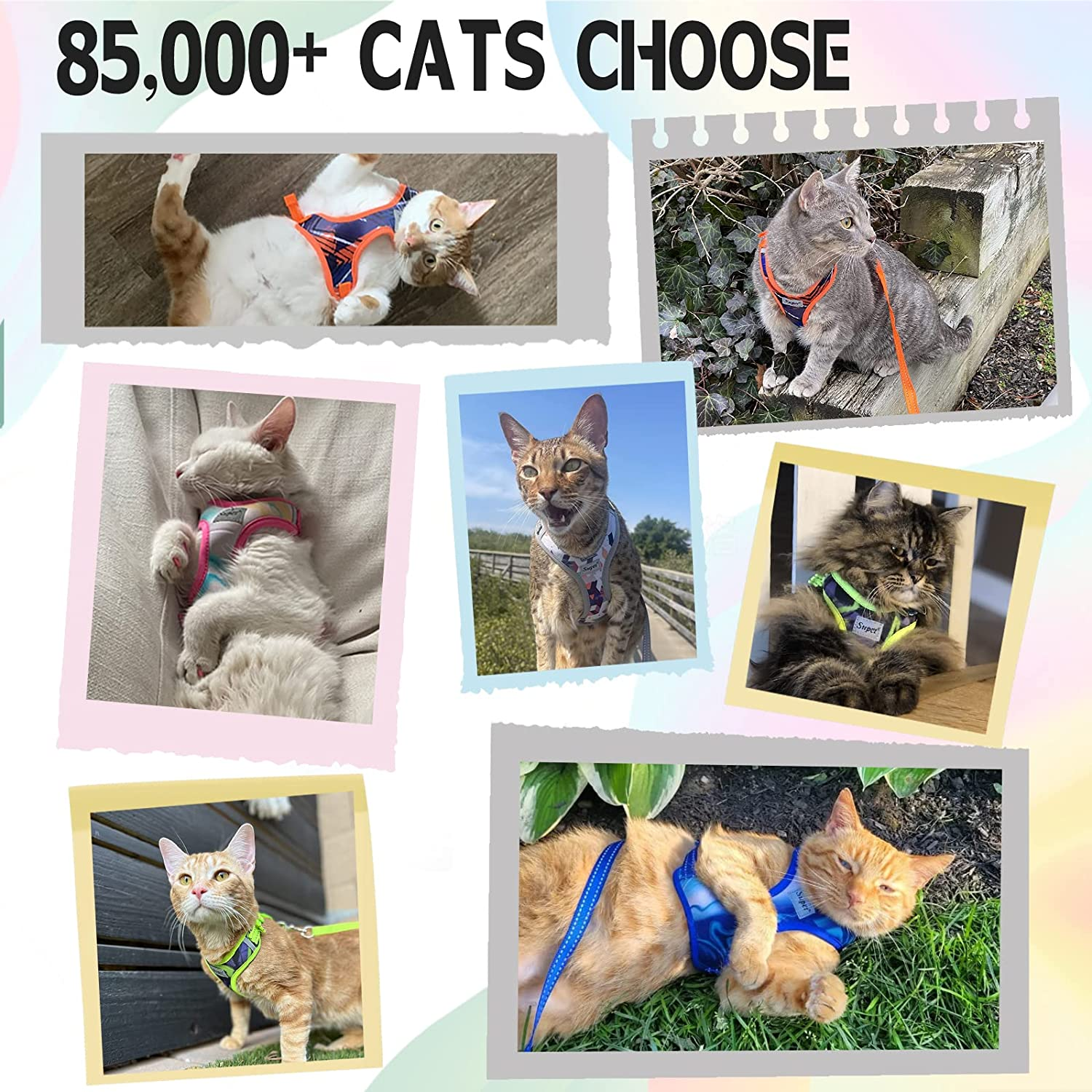 Supet Cat Harness and Leash Escape Proof, Adjustable Breathable Vest with Reflective Trim for Large Small Cats Kittens Puppies image number 2