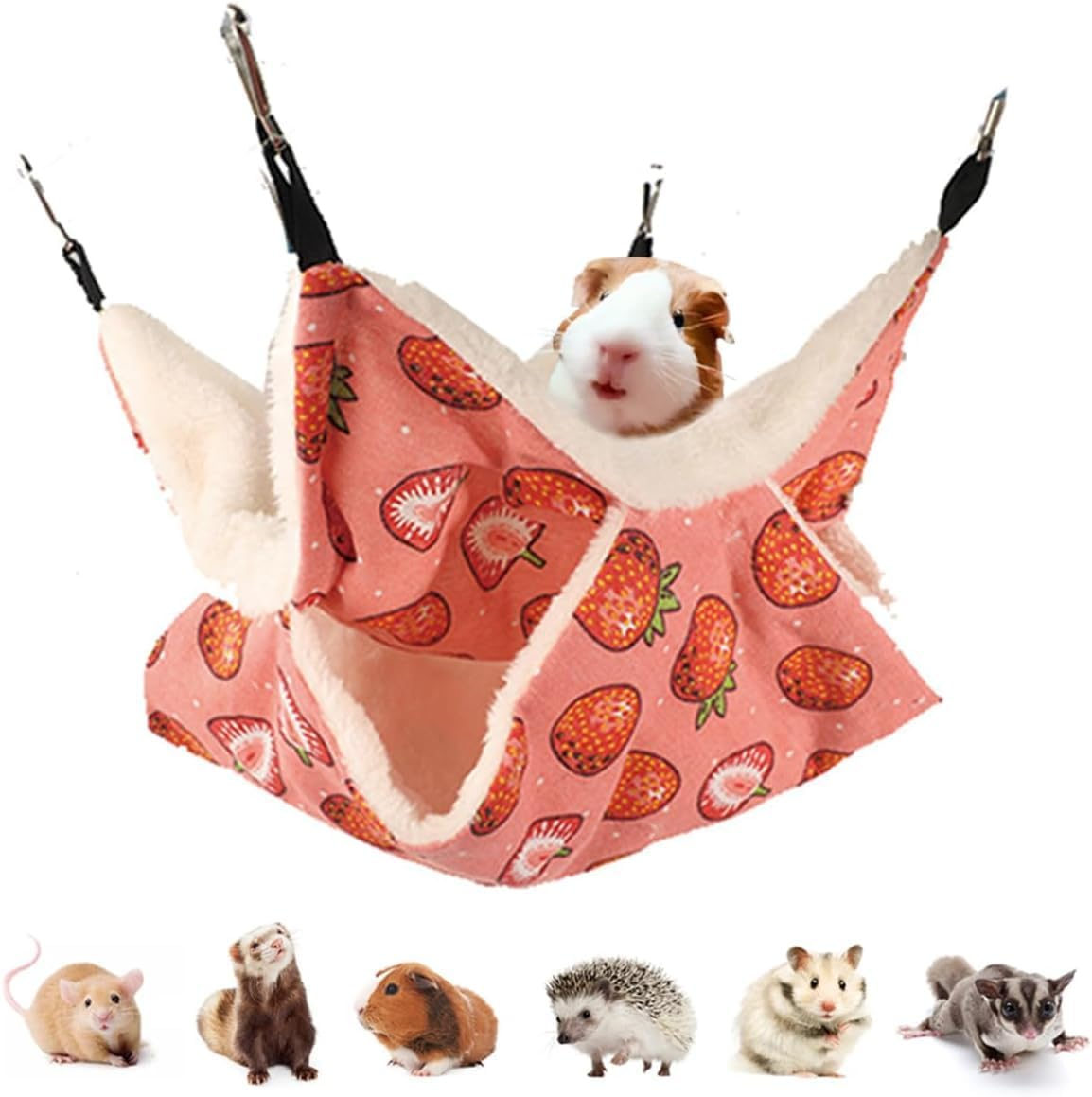 Pet Small Animal Hanging Hammock Bunkbed Hammock Cage Toy for Hamster Rat Parrot Guinea Pig Hideout Play Sleep (Pink, One Size) image number 1