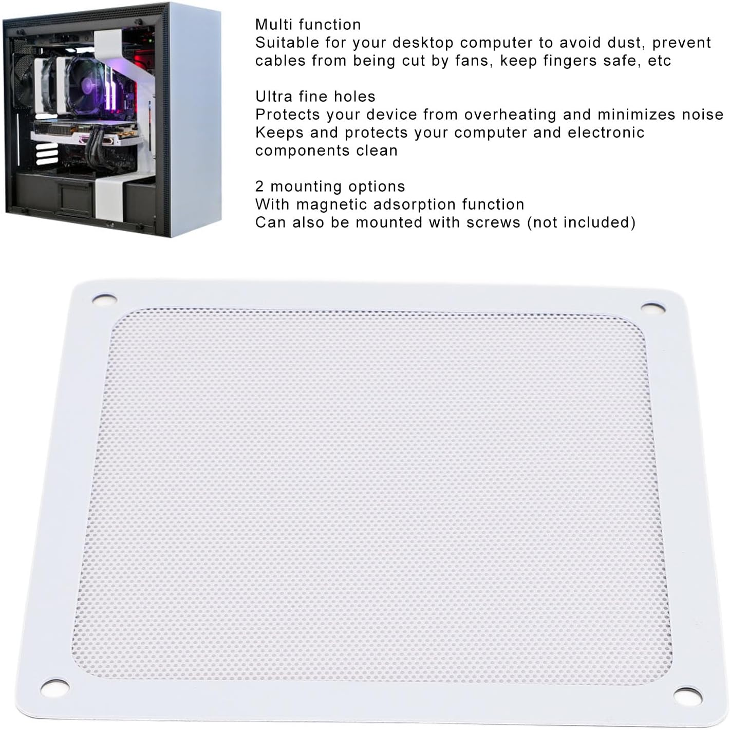 Dust Filter PC 140Mm for PC Cooler Fan, Magnetic Frame PC Fan Dust Mesh PC Cooler Filter, Dustproof Computer Fan Grills (White) - Black image number 6