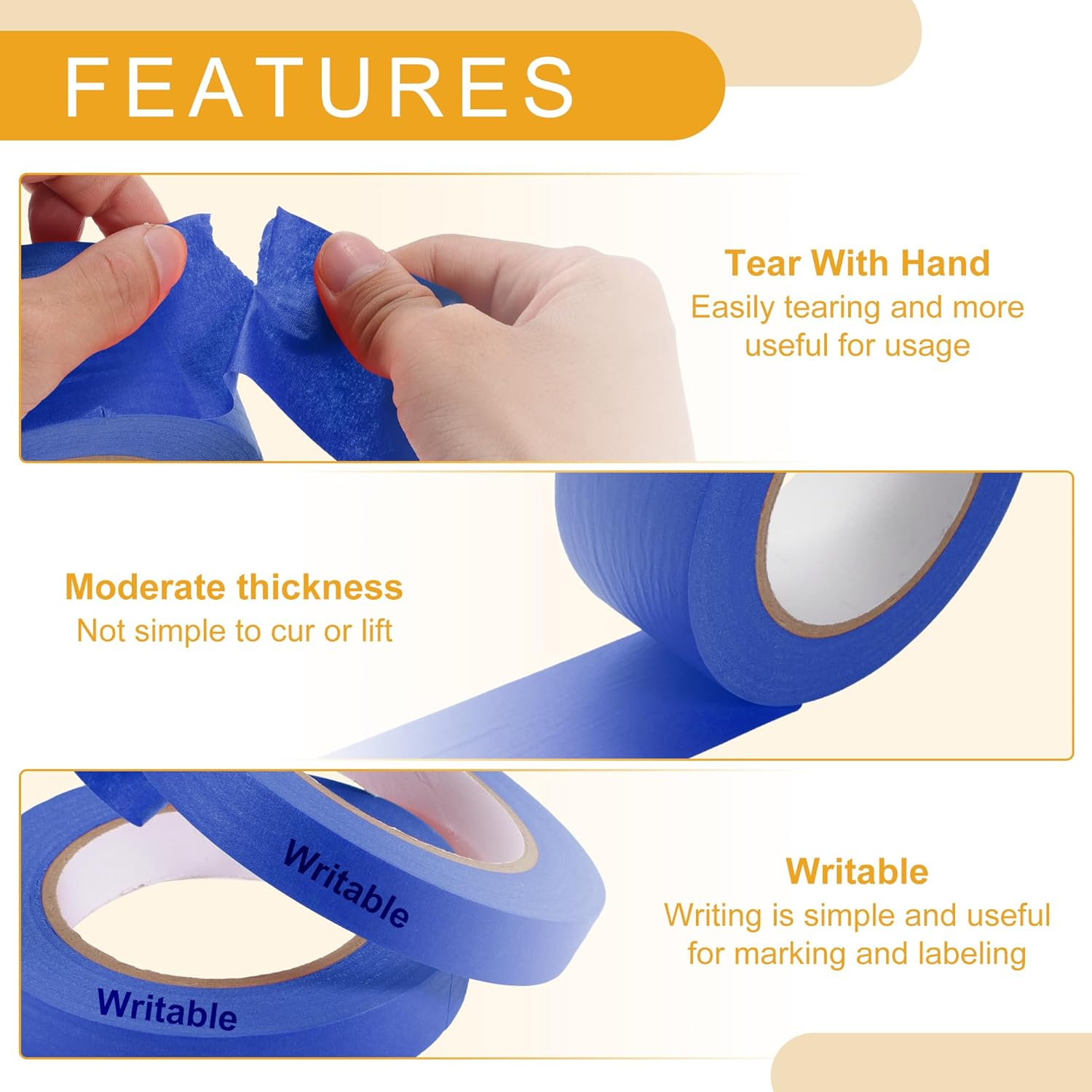 X AUTOHAUX 1 Pc 2 Inches X 60.1 Yards Universal Painters Tape - DIY Car Auto Paint for Masking Tape No Residue - Crepe Paper Blue image number 1