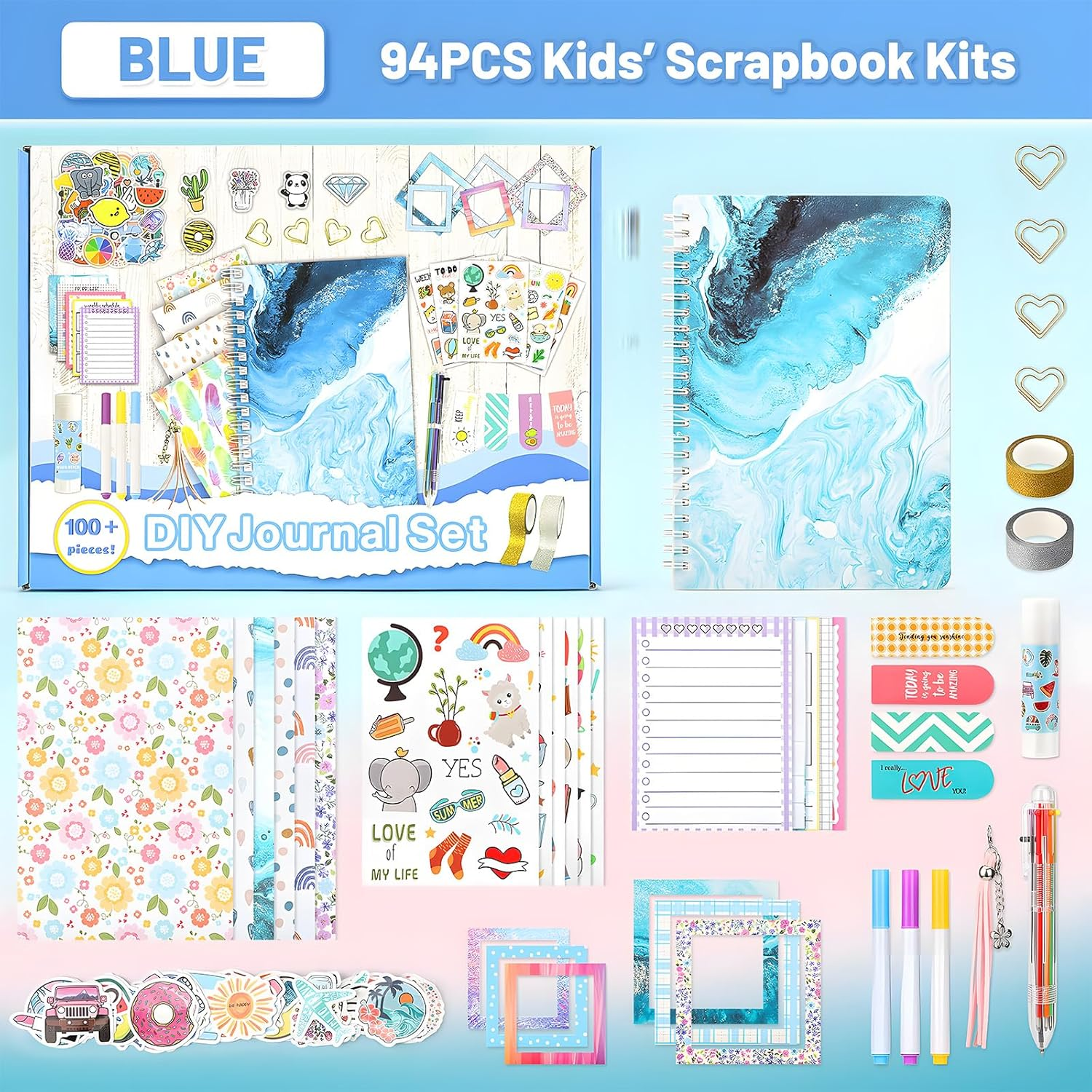 MOTYYA DIY Journal Set for Girls Ages 8-12 - Kids Diary Journaling Kit for Writing, Ideas Birthday Gifts and Toys for 8 9 10 11 12 13+ Years Old Teenage Girls Kids