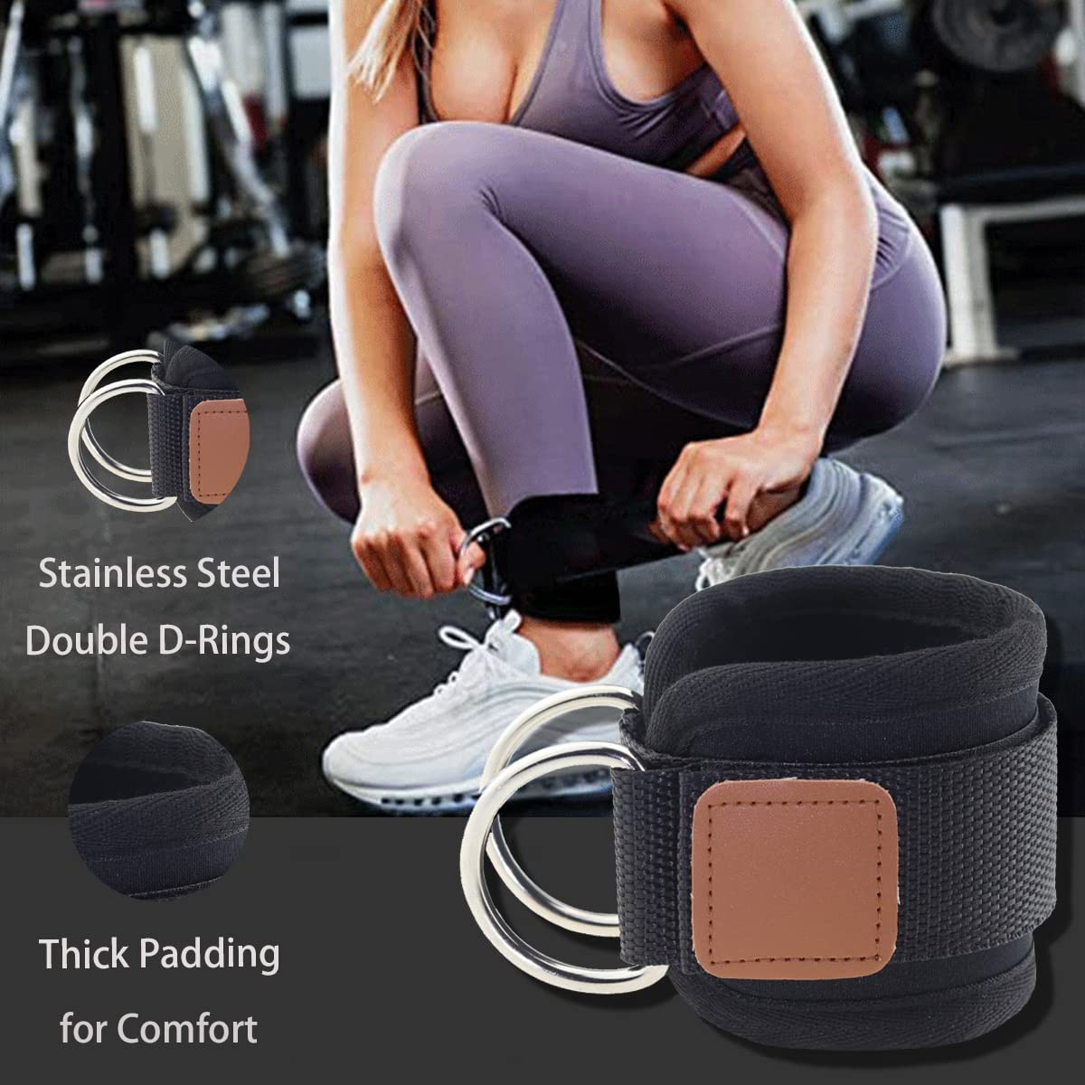 Ginojex Ankle Straps for Gym Cable Machine Leg Extension Kickbacks Exercises Double D-Rings Comfort Fit Neoprene Adjustable - Single Pink image number 6