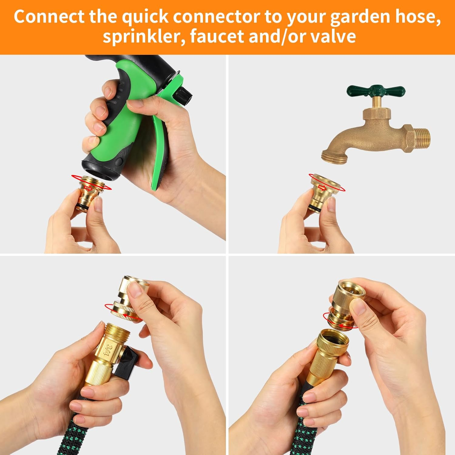 Garden Hose Quick Connect Solid Brass Garden Hose Connector Water Hose Connectors Easy Connect Fittings Standard 3/4 Inch GHT, 4 Complete Sets Female & Male, Free Washers & Gaskets image number 6