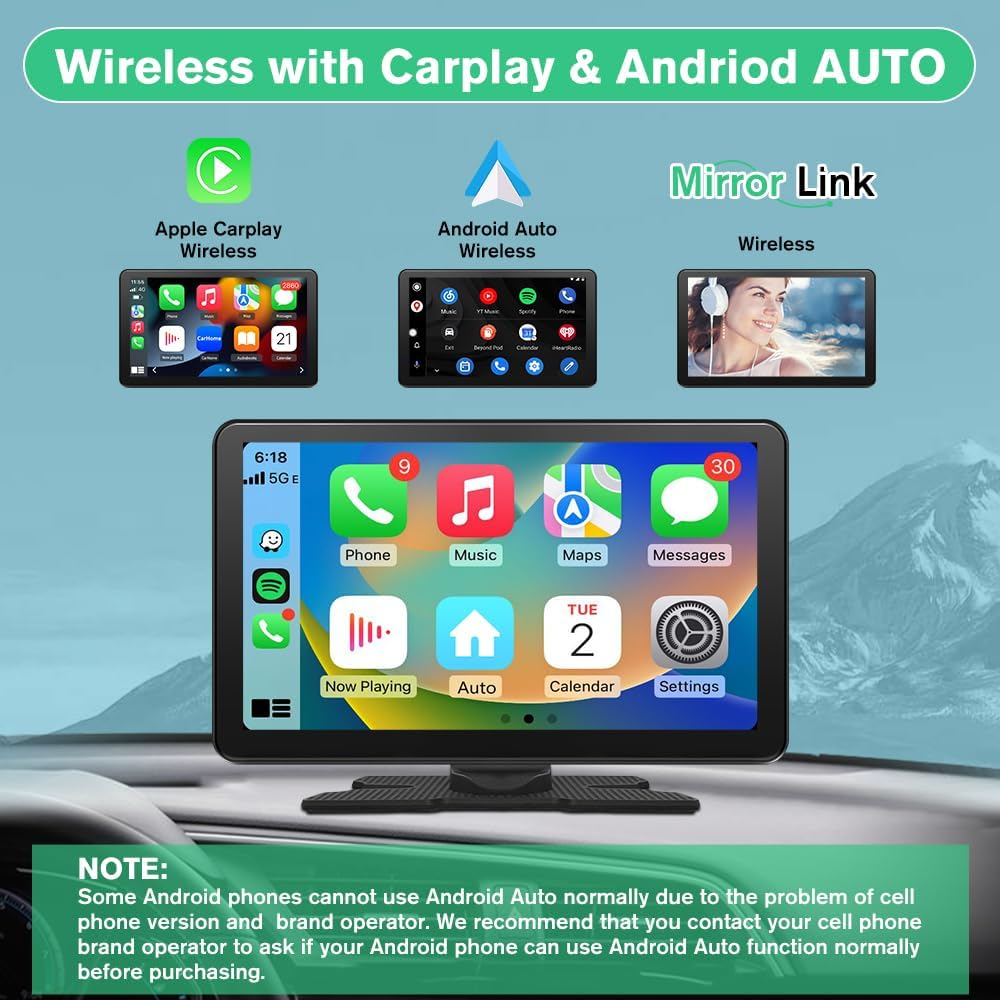Car Stereo 9 Inch Portable Car Audio Carplay Android Auto Airplay Mirrorlink 4K Dash Cam + 1080P Rear Backup Camera + 64GB Micro SD Card Driving Recorder Parking Assistance image number 5