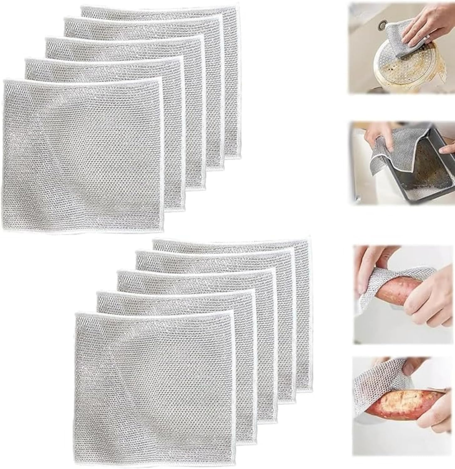 10PCS Multifunctional Non-Scratch Wire Dishcloth, Steel Dish Towel, Multipurpose Dishwashing Rags for Wet and Dry, Scrubs & Cleans Dishes, Sinks, Counters, Stove Tops image number 2