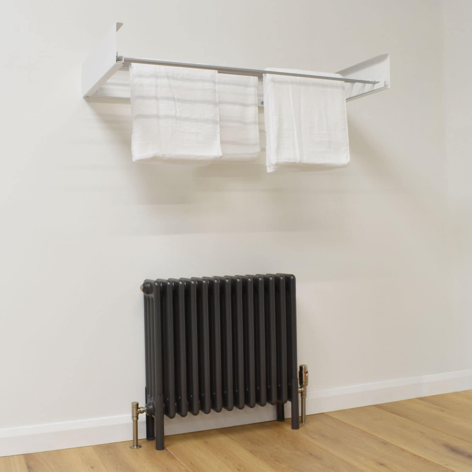 Hot Flow Glide Foldable Wall Mounted Clothes Rack, Retractable Clothes Drying Rack. Sleek Design with 5 X 70Cm Rods for 3.5M of Hanging Line. Perfect for Saving Space. 20Kg Capacity, 70Cm, White