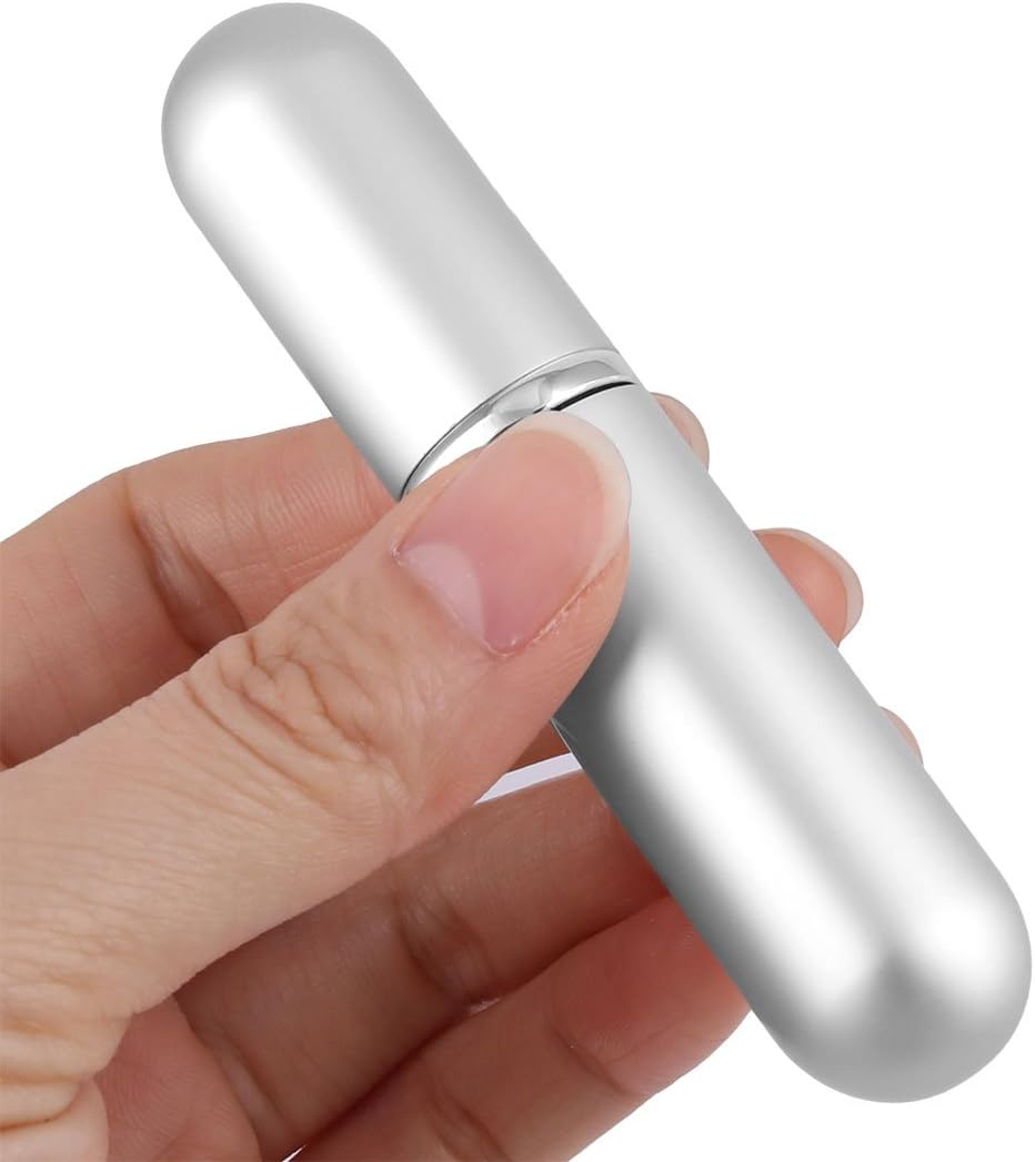 Ruilogod 6Ml Portable round Lipstick Shape Mini Perfume Spray Bottle Atomizer Case Silver Tone (Id: E69 13D 0Aa D31 37F