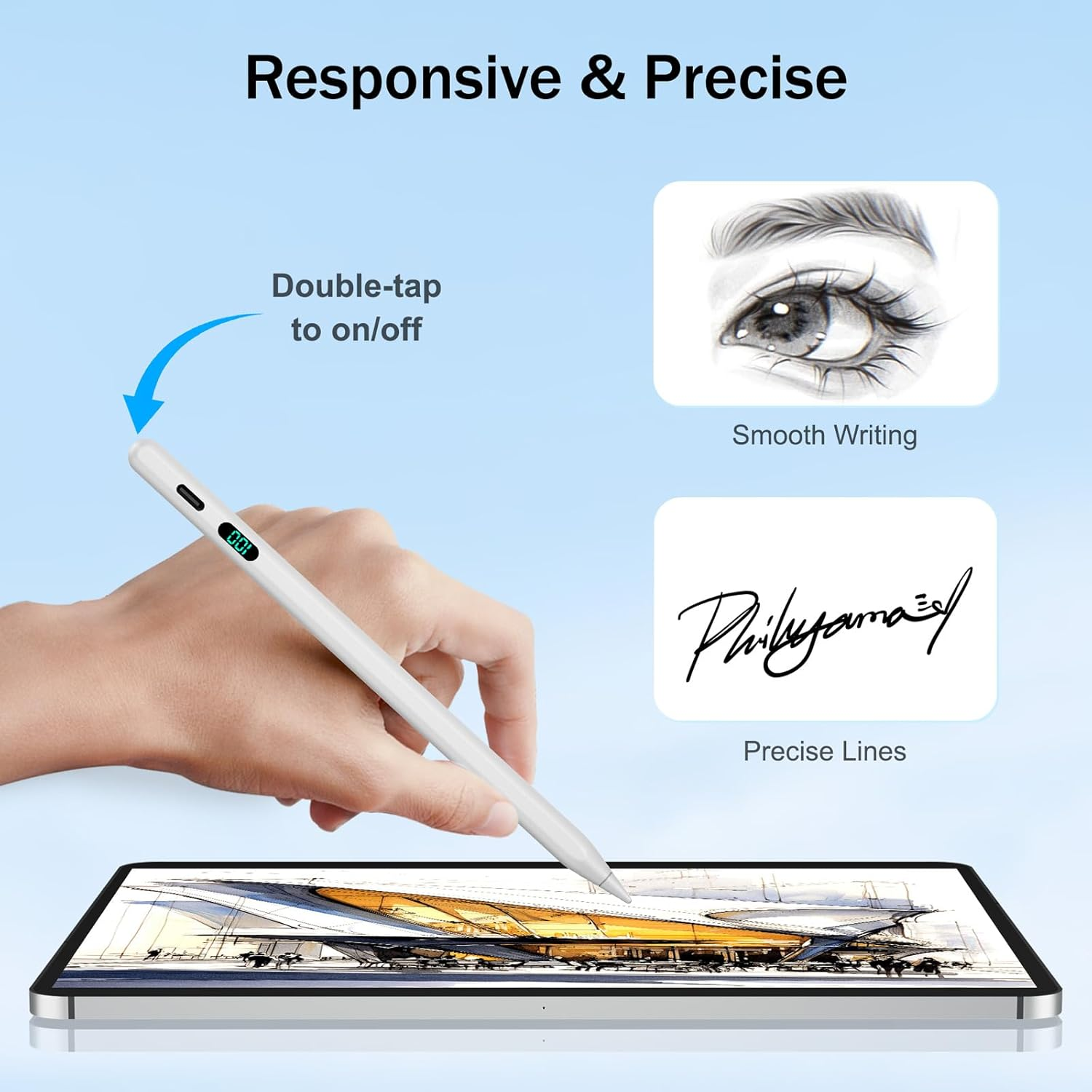 Stylus Pen for Ipad 2025-2018 with LED Power Display, Pencil for Ipad 11Th A16/10/9/8/7/6Th, Air 11/13 M2/M3,Pro 11/13 M4,Pro 12.9",Air 5/4/3, Mini 7 A17 Pro/6/5, Fast Charge,Pixel Precision image number 5