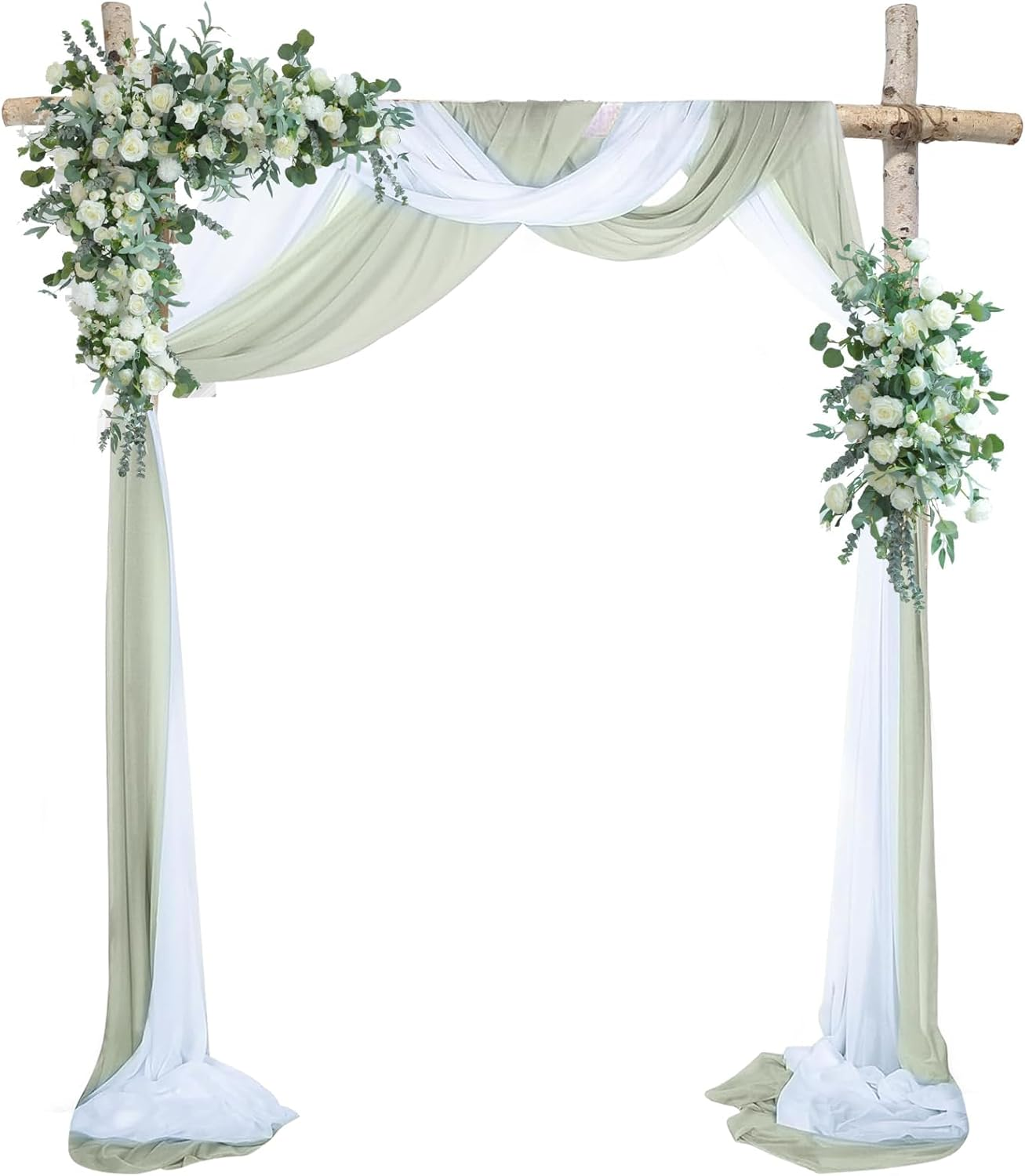 YALLOVE Wedding Arch Draping Fabric, 2 Panel 30" X 236" Drapes Sheer Backdrop Curtain for Ceremony Party Ceiling Decor (White, Terracotta)