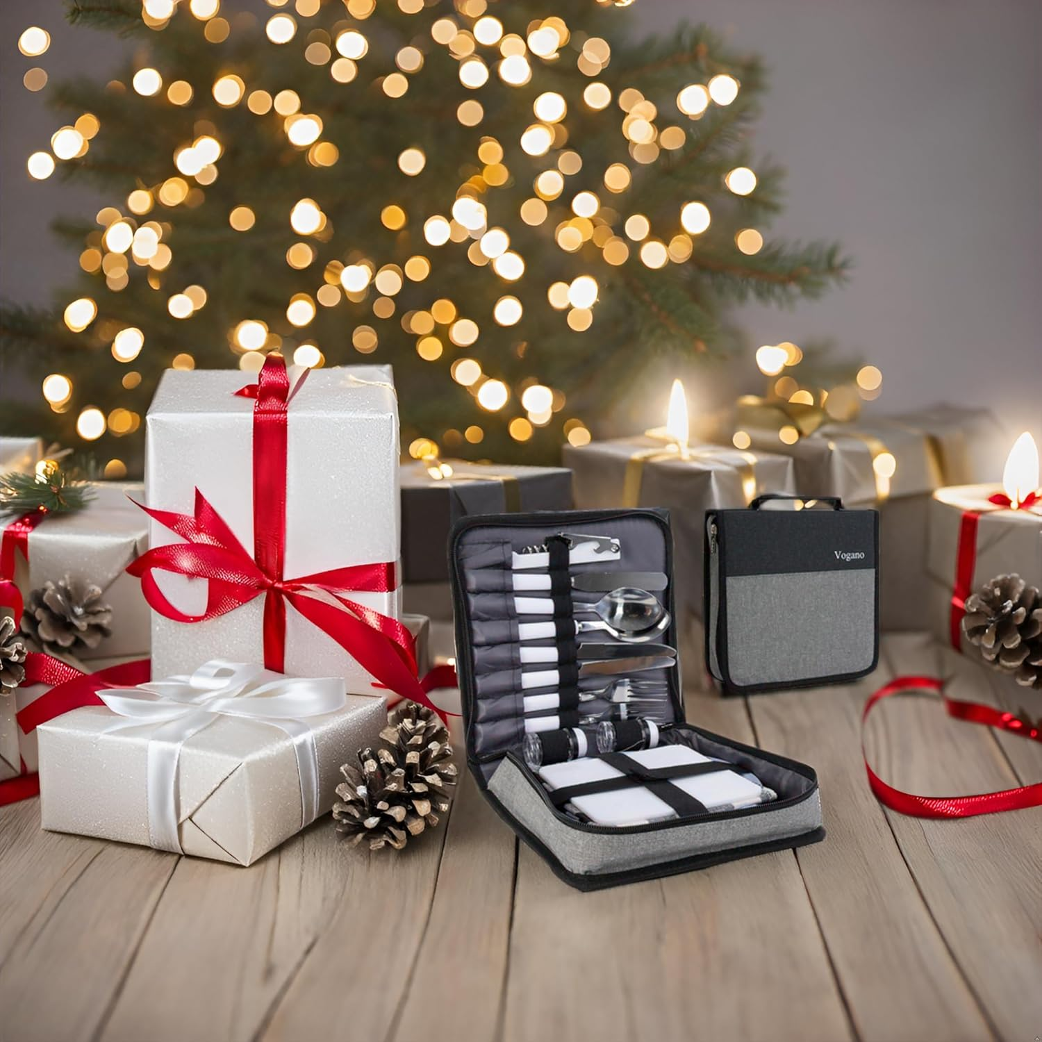 Picnic Set for 2 - Includes 16 Pcs, Portable Travel Utensils with Case, Reusable Camping Cutlery Plates, Stainless Steel of Spoons and Forks, for Hiking, Camp, BBQ, Gift (Grey) image number 3