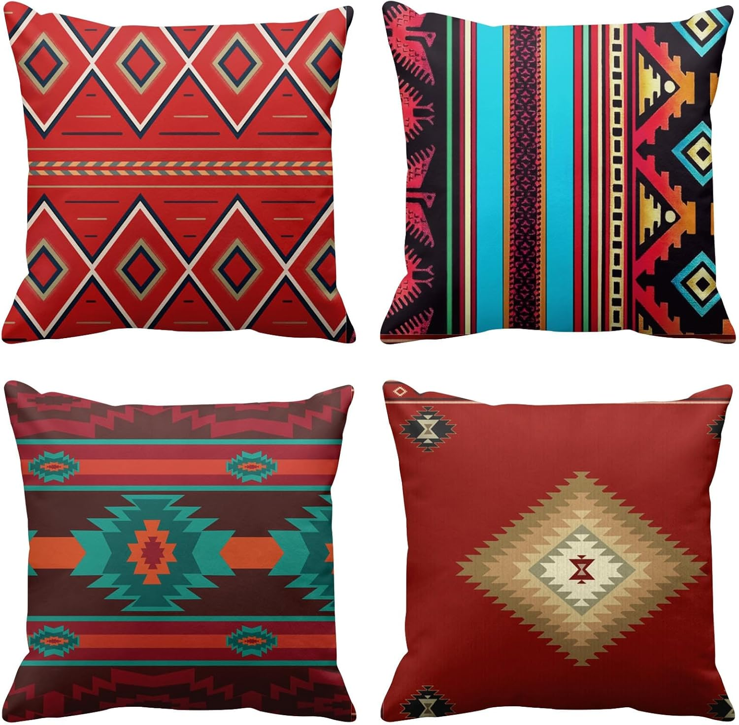 Artsocket Set of 4 Throw Pillow Covers South Southwest Western Tribal Red Native American Home Cultural Geometric Hue Country Decorative Pillow Cases Home Decor Square 18X18 Inches Pillowcases