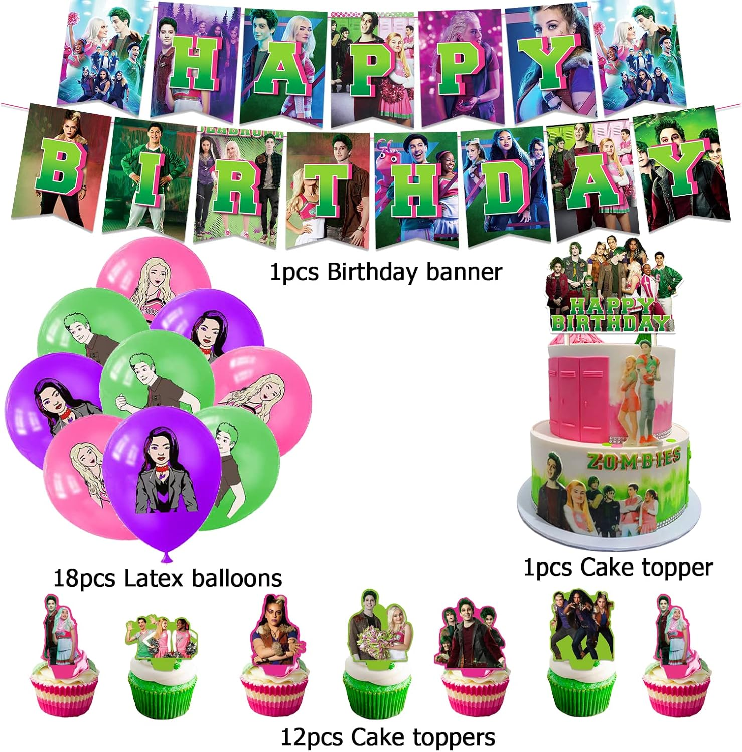 Dinoeye Zombie Green Zombie Balloons, Cake Topper, Happy Birthday Banner Birthday Party Decoration Pack image number 5