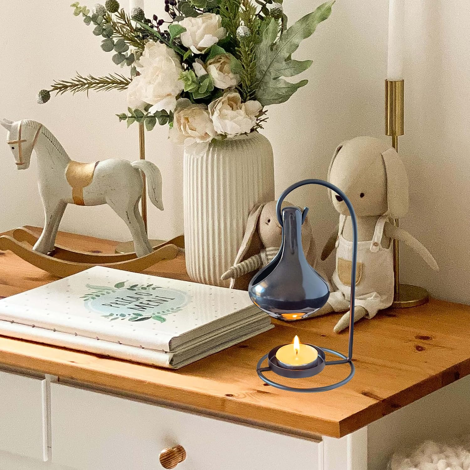 Black Tealight Wax Warmer, Essential Oil Warmer, Tea Light Candle Holder image number 1