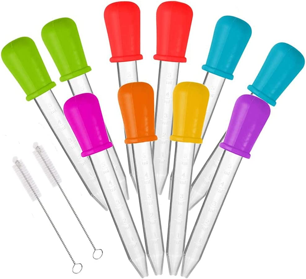 ALINK 10-Pack Liquid Droppers - Assorted Colors - Food Safe and Premium Quality Material - Medicine Dropper, Plastic Pipette - Home, School Laboratories - Art, Science, Gummy Making, Oil, Water image number 1