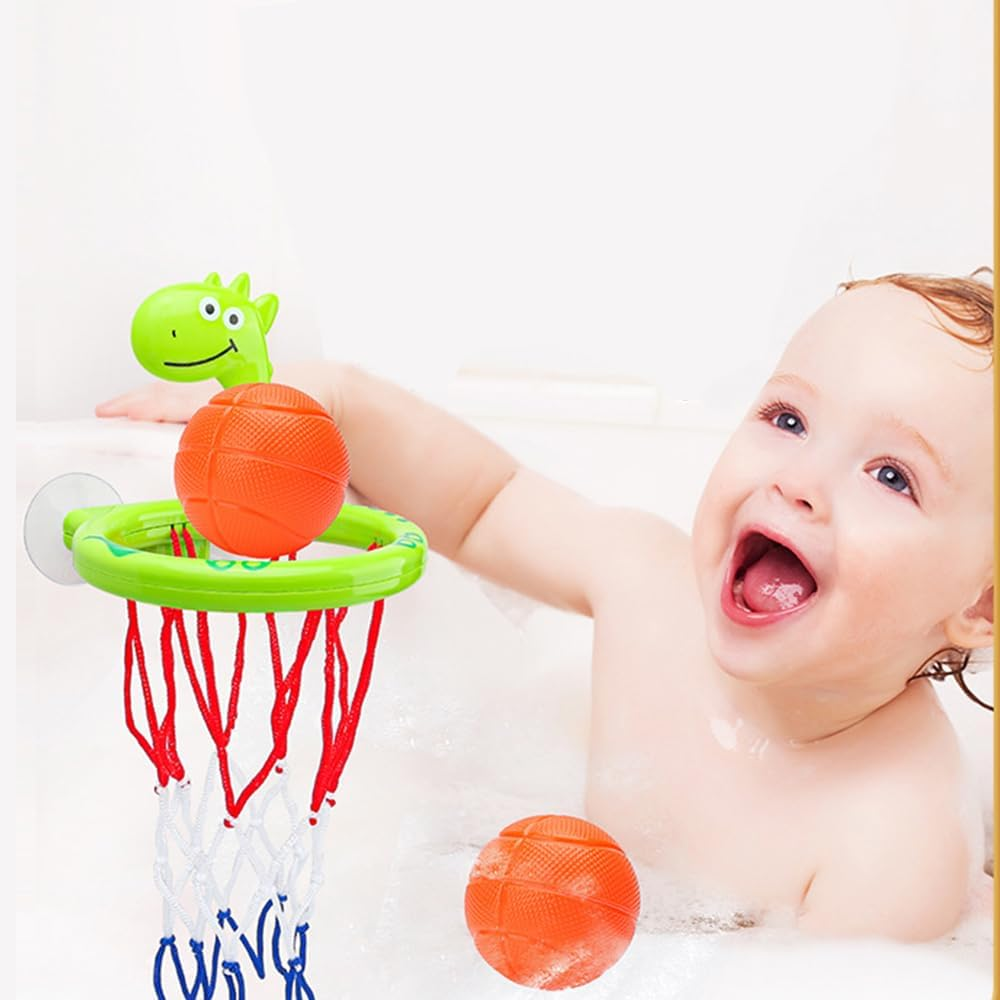 Bathing Toy Bathtub Basketball Hoop, Green Dinosaur Shape Fun Game Gifts in the Bathroom, Including 3 Balls image number 6