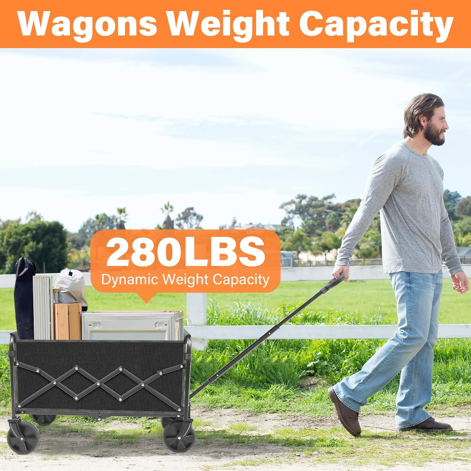Wagons Carts Foldable - Collapsible Wagon Cart with Wheels Foldable - Utility Folding Wagon Cart for Sports Camping Grocery, Black image number 2