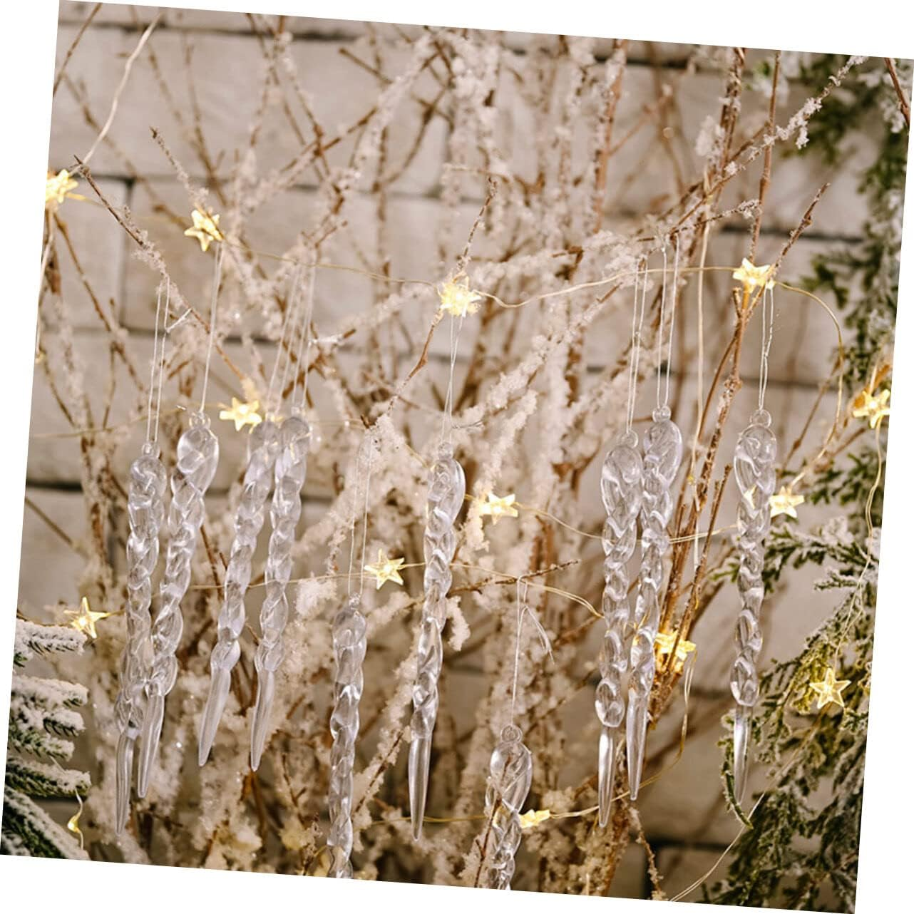 STAHAD 36Pcs Christmas Crystal Icicles Ornaments for Tree - Clear Glass Prism Decorations image number 6