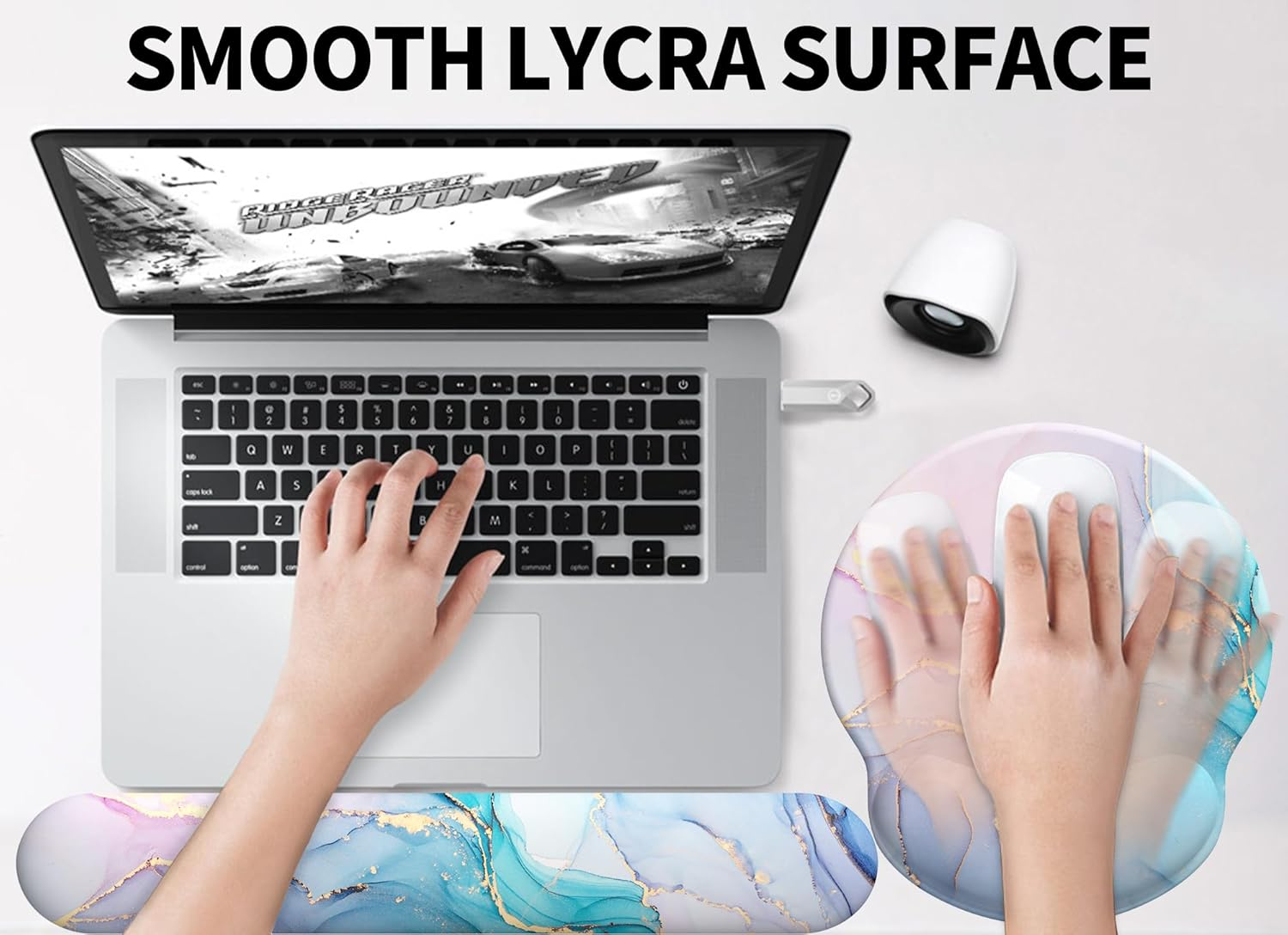 Giecy Mouse Pad Wrist Support, Ergonomic Memory Foam Keyboard Wrist Pad & Gel Mouse Wrist Rest Set for Computer Keyboard for Easy Typing & Pain Relief for Office Home (Pink Blue Marble Set) image number 2