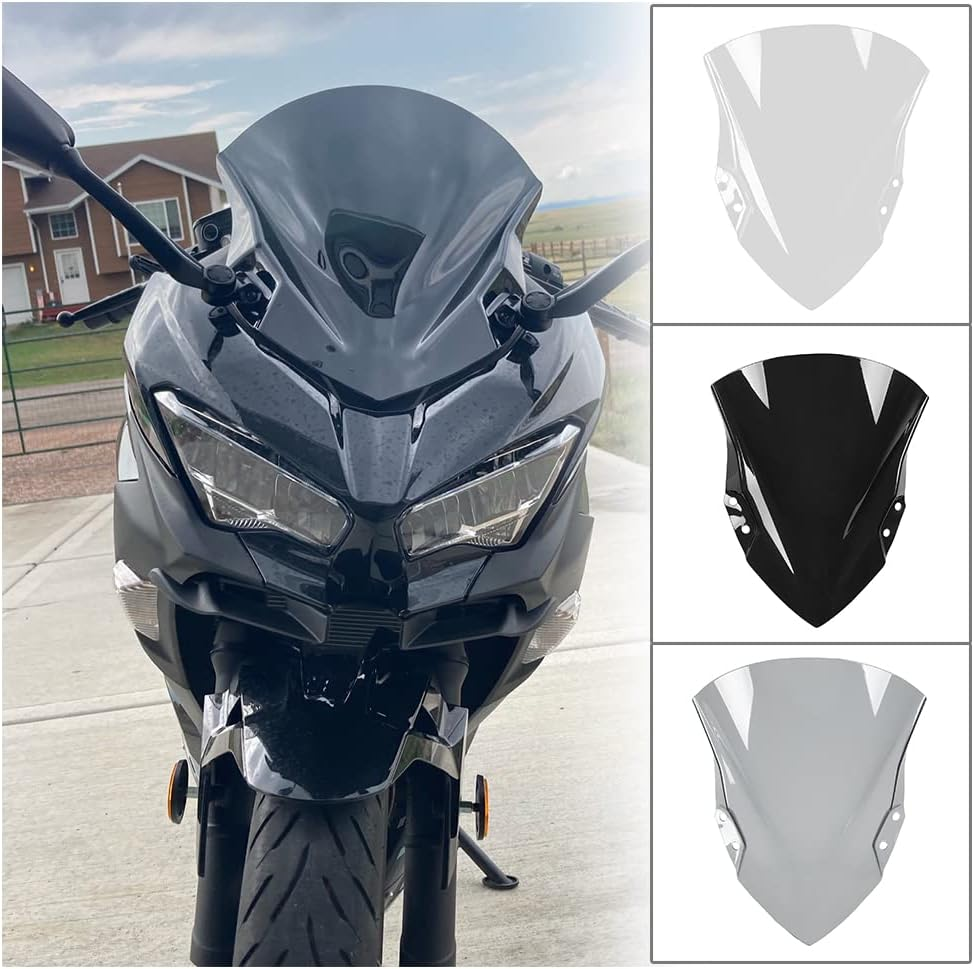 Motorcycle Front Fairing Windshield Windscreen Wind Deflector Fly Screen Parebrise Visor Protector Cover for Ka.Wasaki Ninja400 Ninja250 Ninja 400 250 2018 2019 2020 2021 2022 2023 (Smoke)