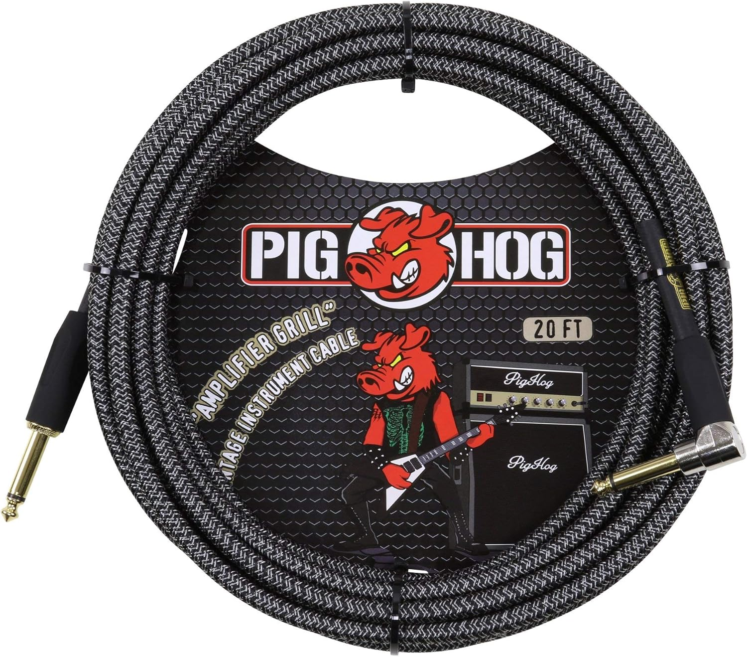 Pig Hog PCH10AGR Amplifier Grill Right-Angle 1/4" to 1/4" Guitar Instrument Cable, 10 Ft. Amplifier Grill 10 Feet Amplifier Grill