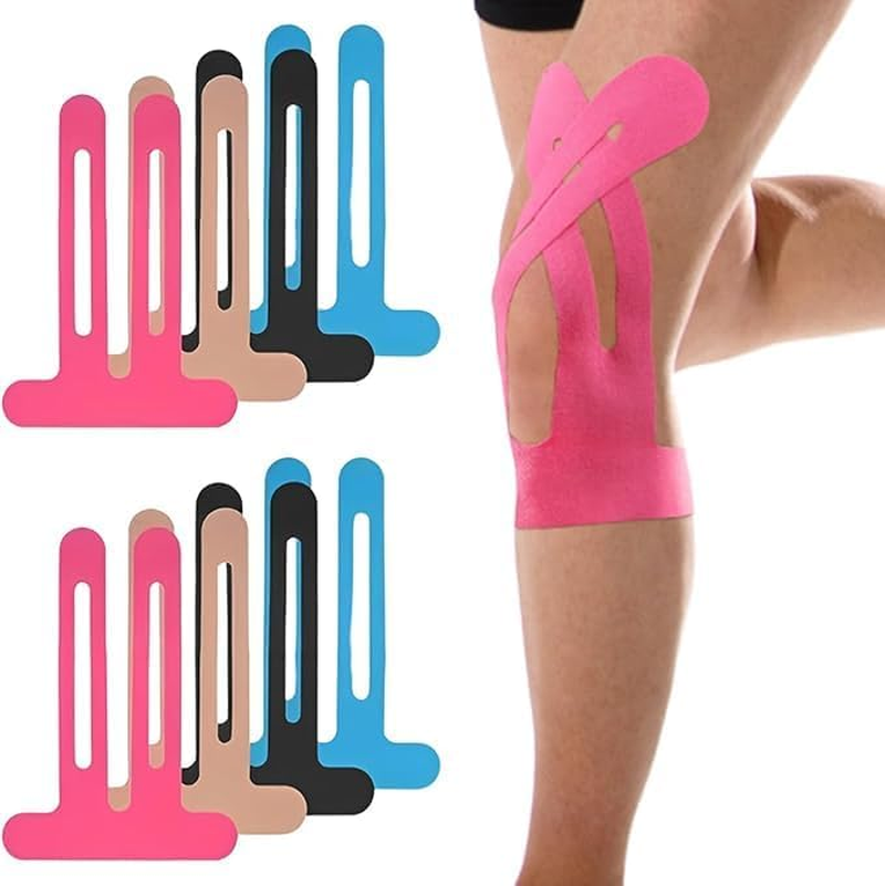 Quhoxdye Kinesiology Tape for Knees, 10 Pcs Knee Support & Stability, Knee Pain Relief Athletic Tape - Waterproof & Elastic, Breathable Hypoallergenic Latex-Free Tape, (Black)
