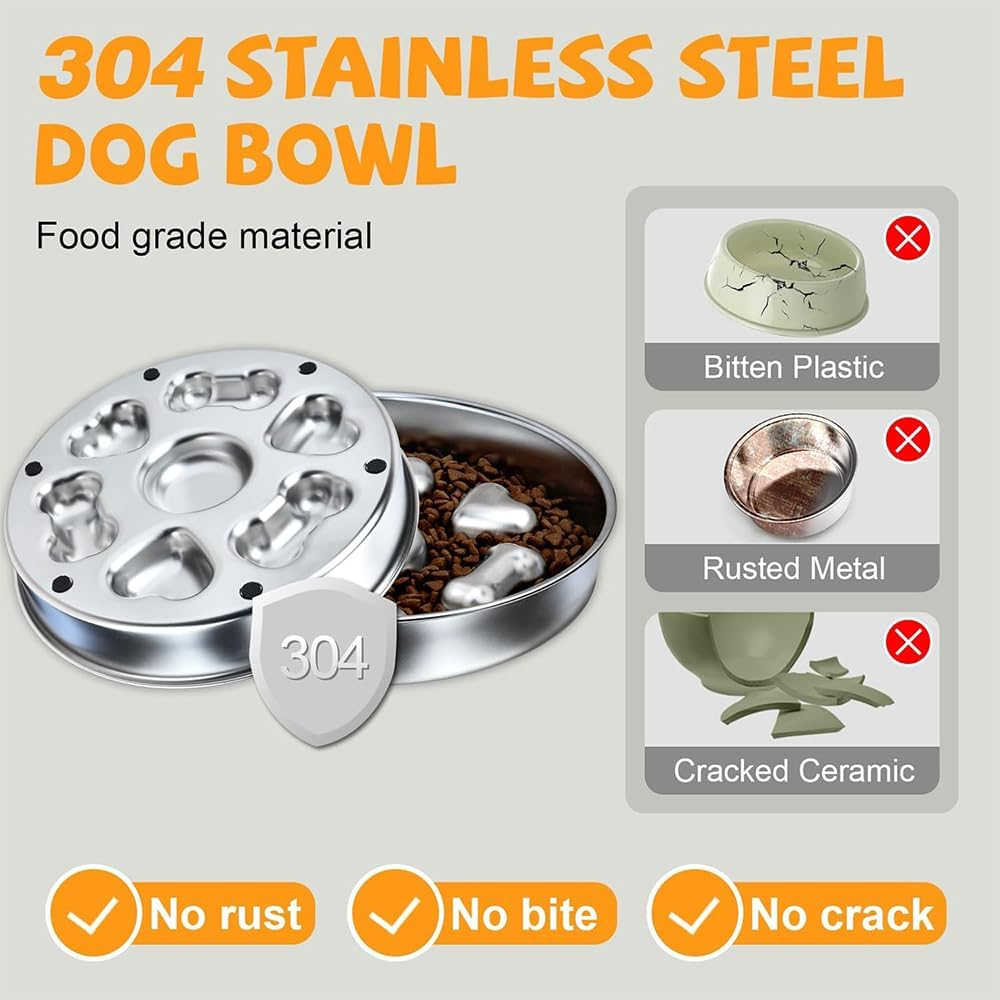 Slow Feeder Dog and Cat Bowls - Stainless Steel, No Choking, Non-Slip, Preventing Choking Dog Bowl, Easy to Clean, Pet Food Training Bowl Toy for Medium to Large Sizes image number 5