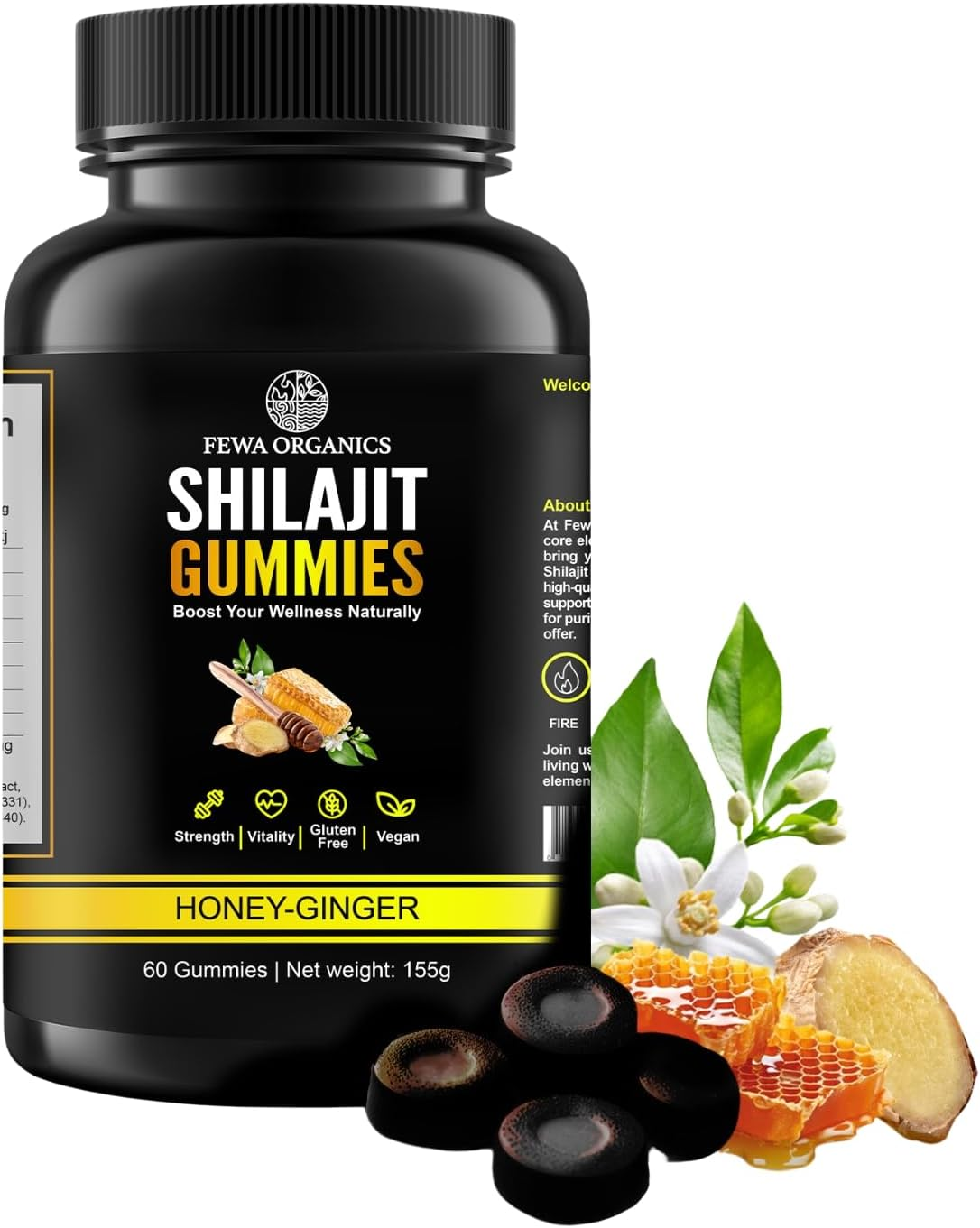 Shilajit Gummies 15000Mg | Pure Himalayan Shilajit | Lab Tested | Rich in Fulvic Acid & 85+ Trace Minerals | Vegan Organic Product for Daily Energy & Wellness | 60 Gummies Honey Ginger Flavour image number 3