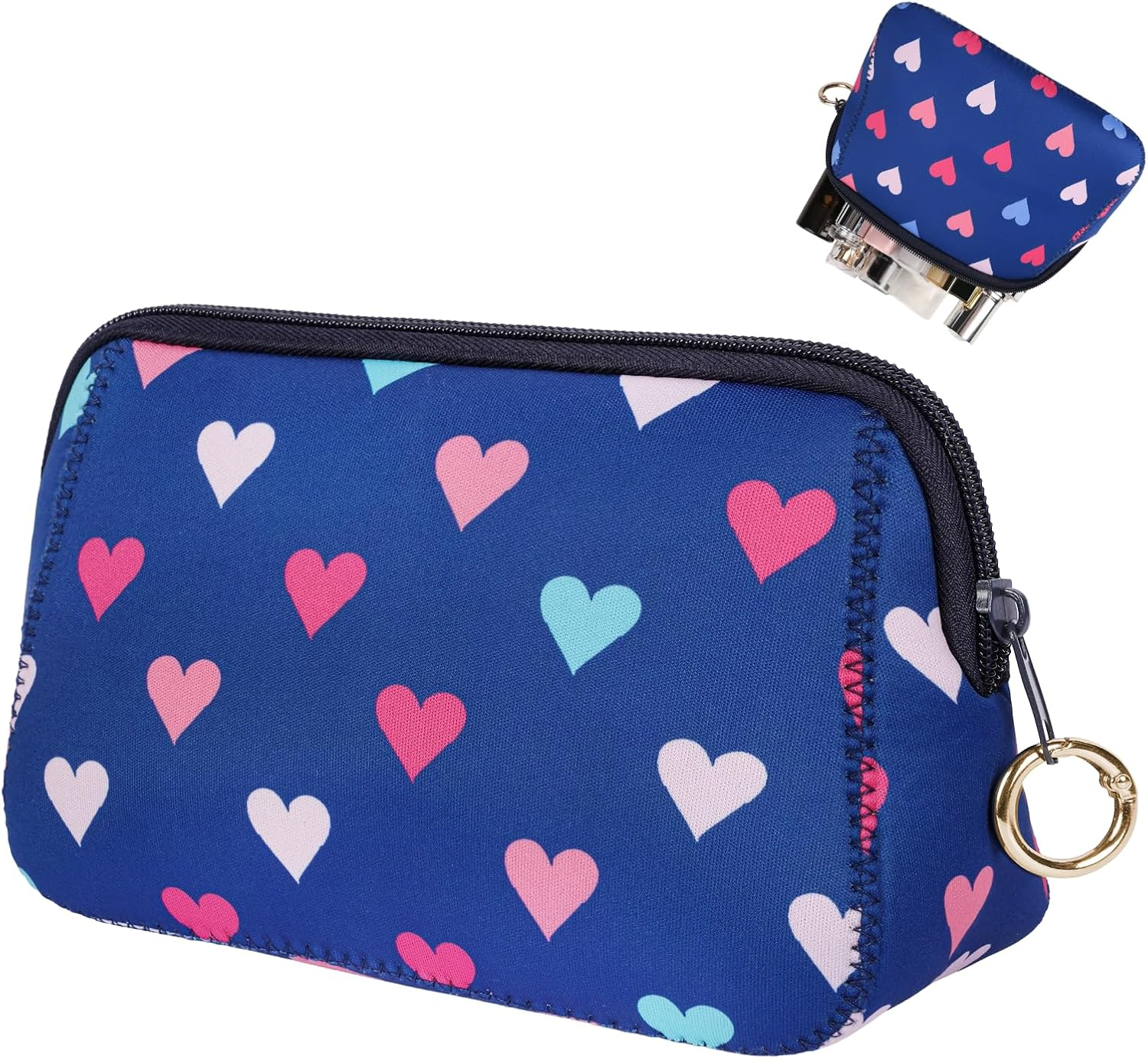 Likesing Small Cosmetic Bag Girls Makeup Bag Mini Travel Toiletry Bag, Blue - Ring Hook image number 4