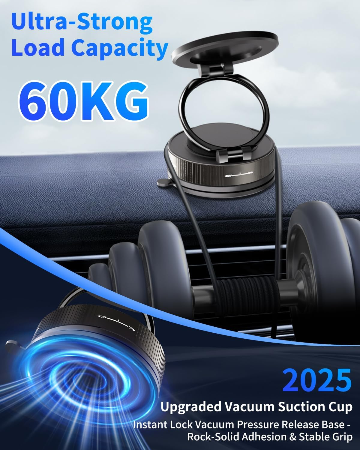 Guanjunteam 2025 Car Phone Holder, 24 N55 Magnets & Vacuum Suction, 360&deg; Adjustable One-Handed Operation, Fits Iphone 16/15/14/13/12, Google Pixel, All Car Accessories (Black) (N55) image number 2