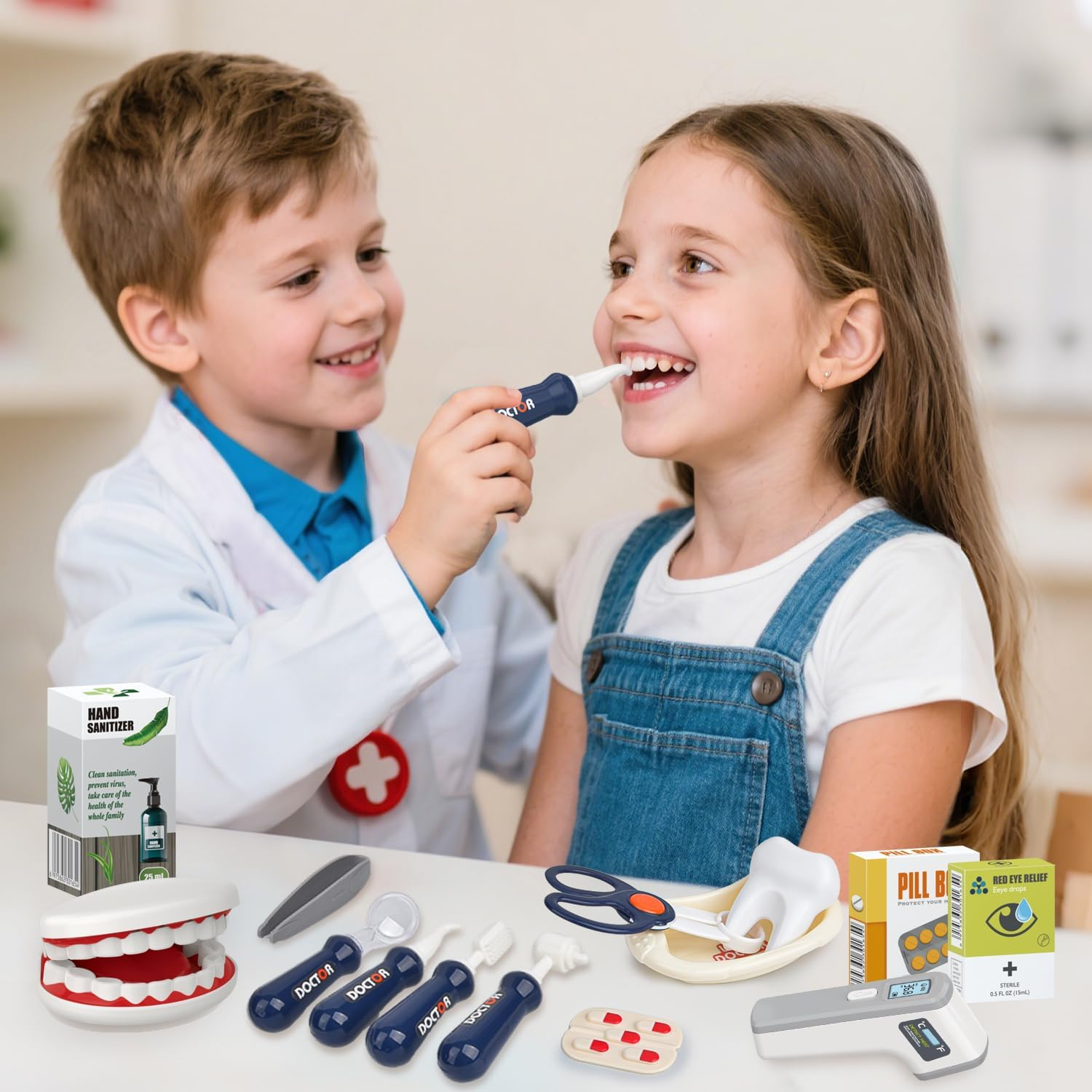 Doctor Kit for Kids 32 Accessories Pretend Medical Station Set for Boys & Girls Mobile Cart with Kids Dentist Play Set for Ages 3 and up Children Role Play Educational Toys image number 3