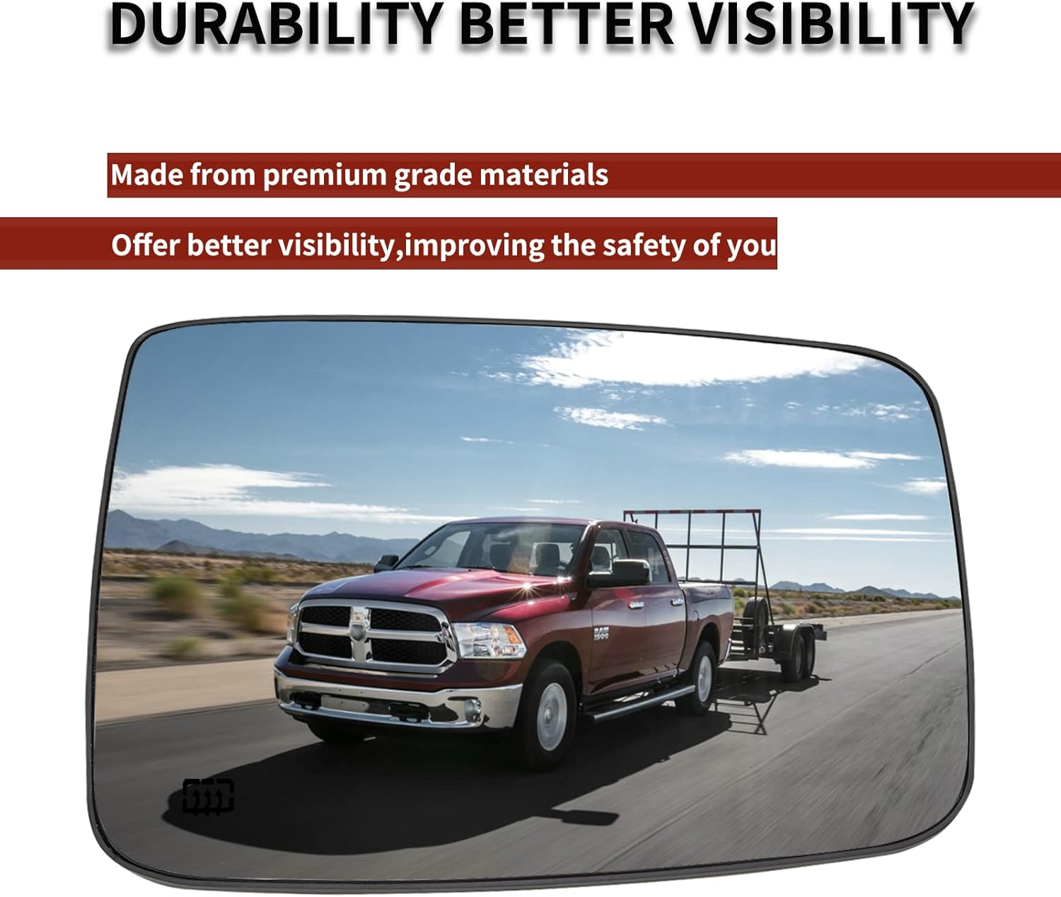 LOIYLLEN Right Side View Mirror Glass - Right Lower Mirror - Towing Mirrors with Heated & Rear Holder, Mirror Glass Replacement for 2009-2018 Dodge Ram 1500 2500 image number 3