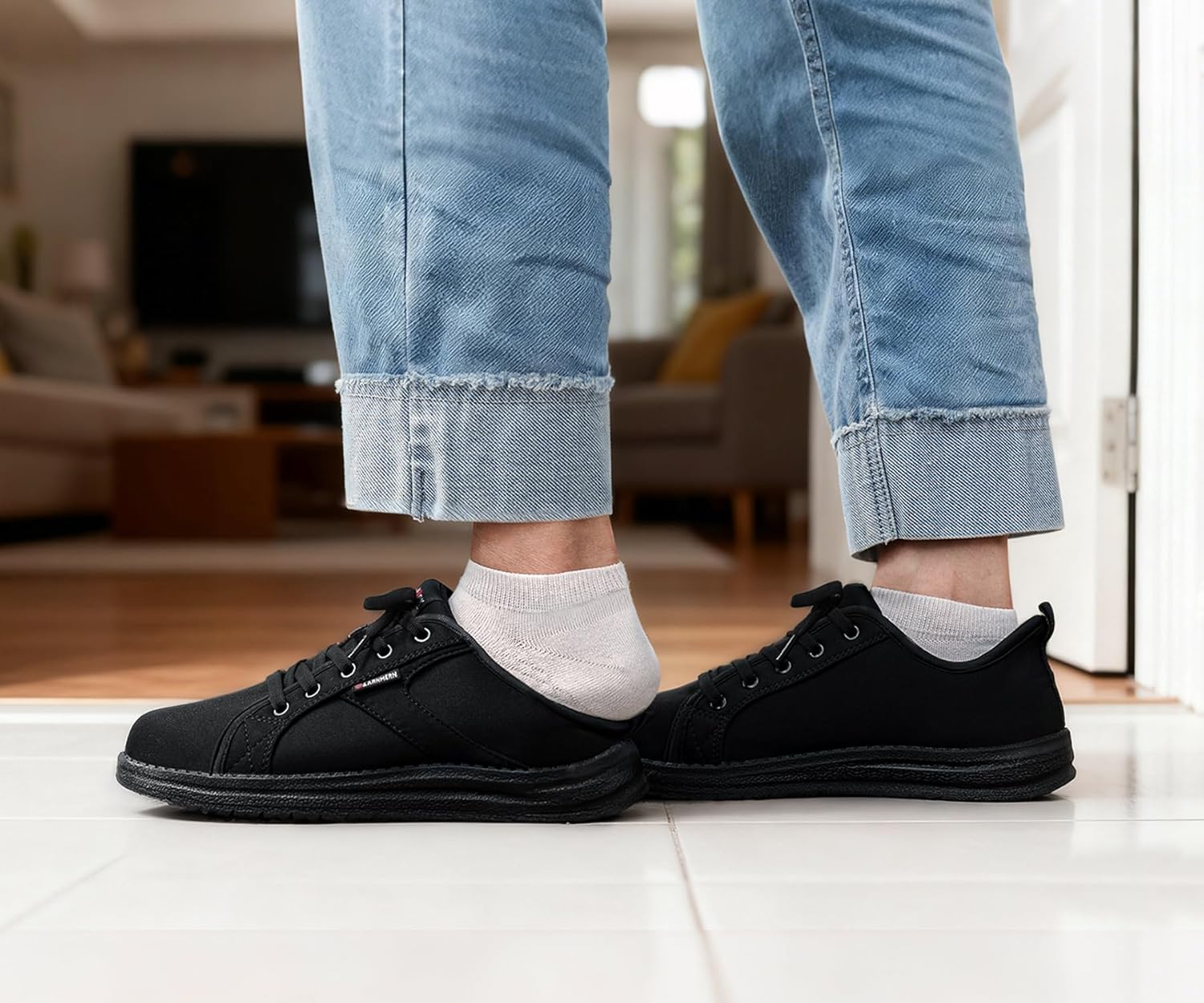 LARNMERN Steel Toe Shoes Men Hands Free Work Shoes Slip on Safety Toe Sneakers Lightweight Comfortable Walking image number 7