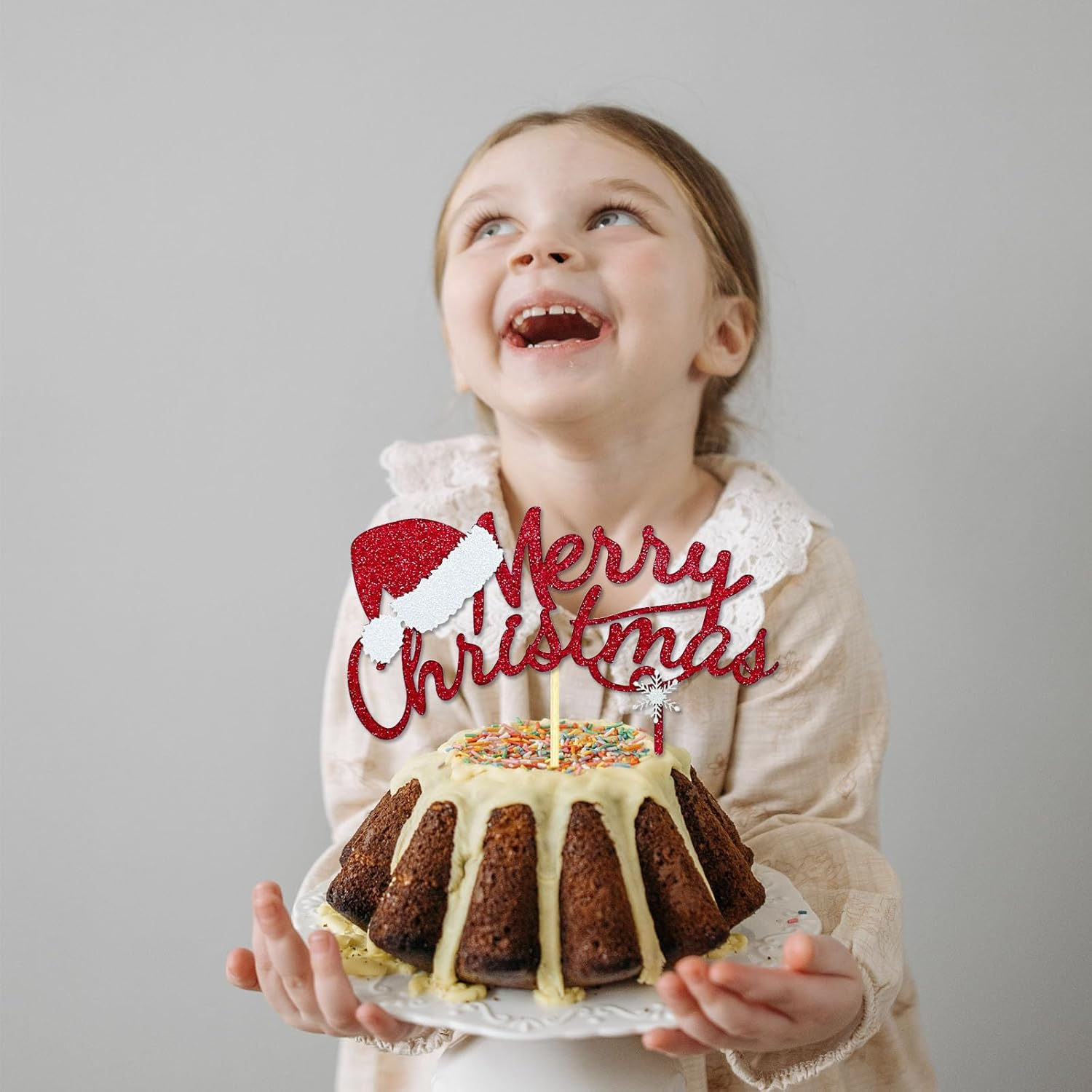 Merry Christmas Cake Topper Red Glitter Christmas Hat Topper Xmas Holiday Cake Picks for Christmas Party Birthday Wedding Decorations image number 5