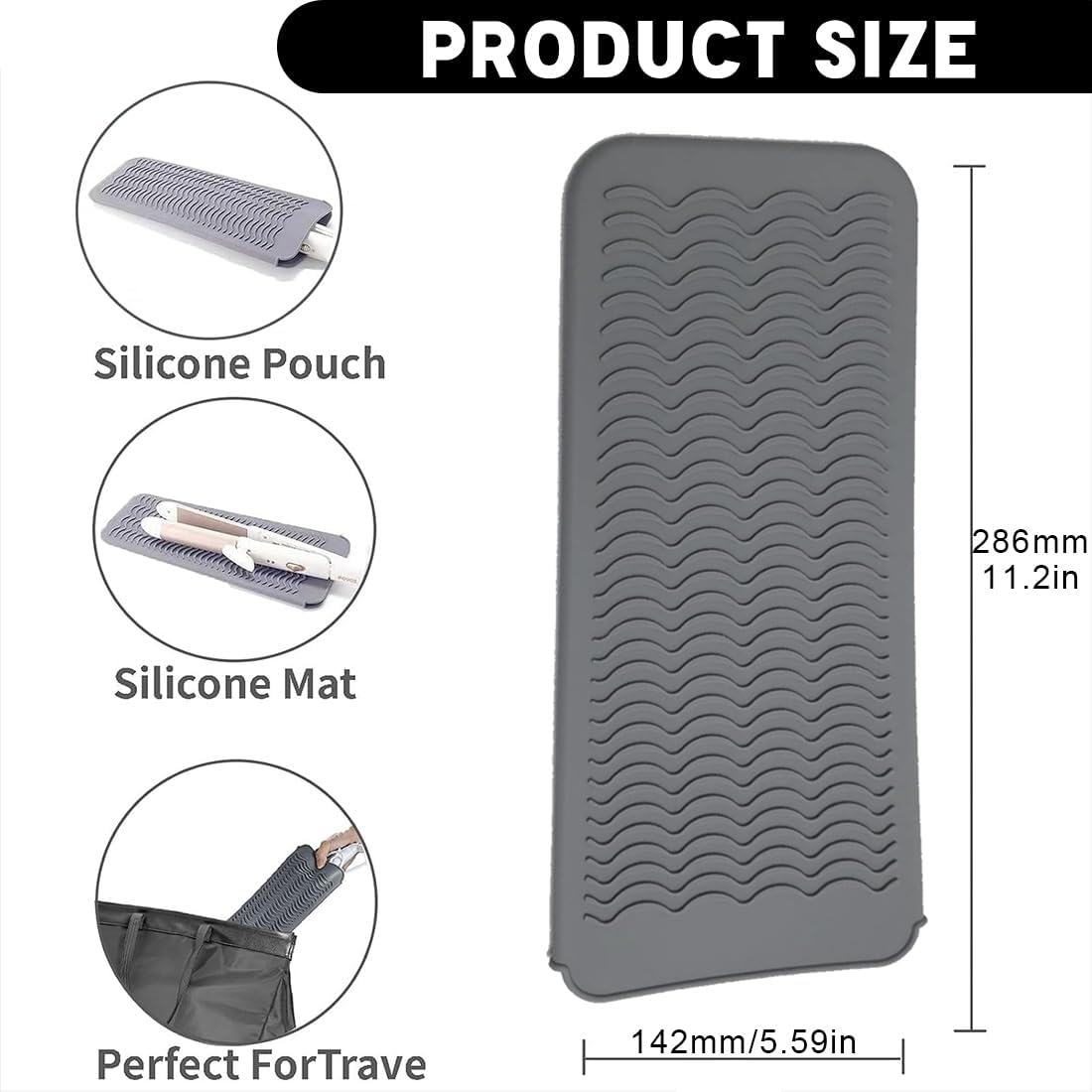 Heat-Resistant Silicone Mat Bag, Heat-Resistant Mat for Curling Irons, Mat Cover for Curling Irons, Hair Straighteners, Straighteners and Other Hot Hair Tools, Height 28.5 Cm and Width 14 Cm image number 5
