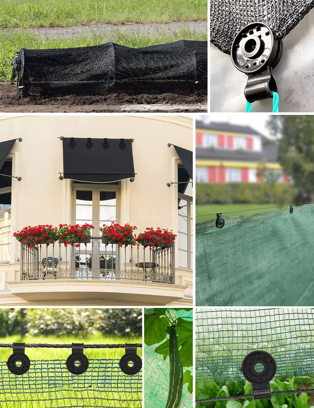 50 PCS Shade Cloth Plastic Clips round Plastic Black Clips for Sun Shade Net, Garden Expert anti Bird Netting, Shade Netting Fabric Accessories Grommets in Garden Backyard Greenhouse Outdoor, Black image number 3