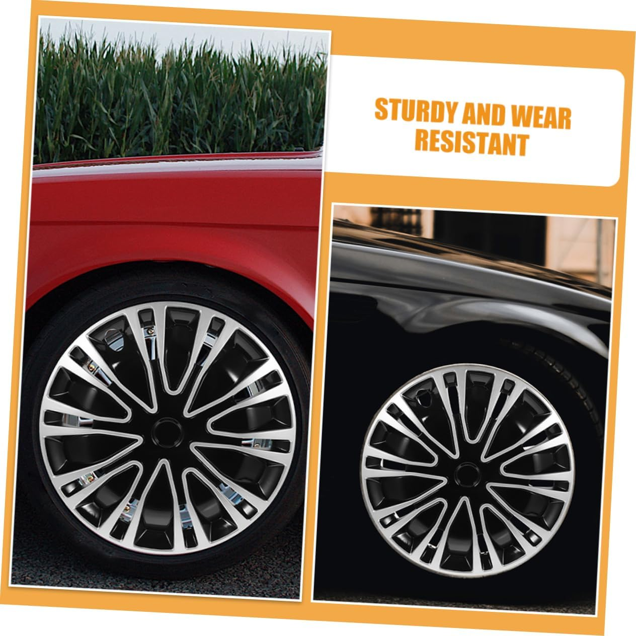 CHILDWEET Decorative 12 Inch Automotive Wheel Hub Covers 2Pcs Universal Car Hubcaps Silver Black Rim Caps for Vehicle Tires Accessories image number 2