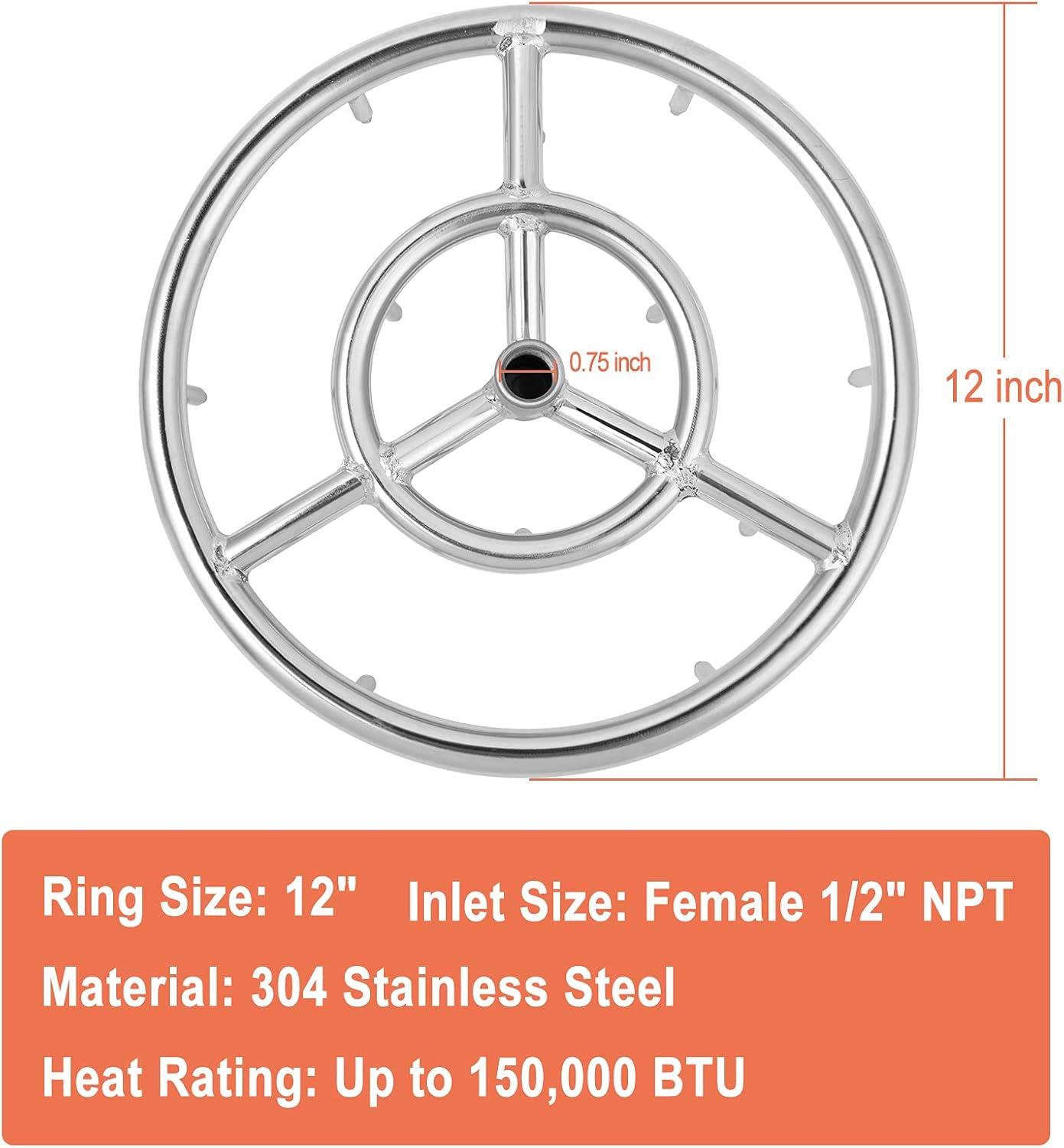 GASPRO Propane Gas Fire Pit Kit, with 12 Inch Jet Fire Pit Burner Ring, for DIY & Upgrade Propane Fire Pit, Fireplace, Heavy Duty 304 Stainless Steel, Indoor & Outdoor Use image number 3