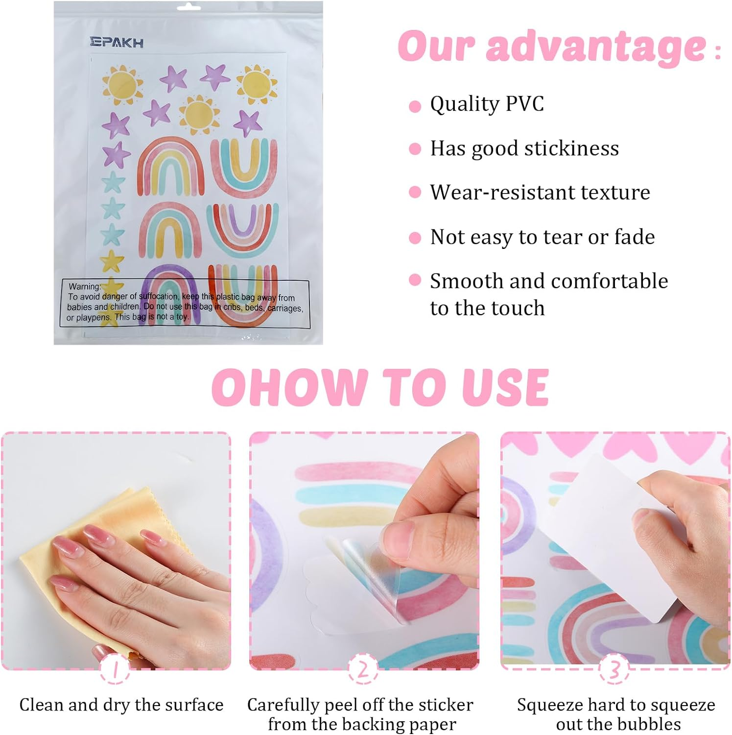 Rainbow Wall Decor Stickers Small Rainbow Wall Decal Watercolor Rainbow Heart Sun Star Wall Stickers for Girls Boys Baby Bedroom Nursery Wall Decor (Classic Color) image number 4