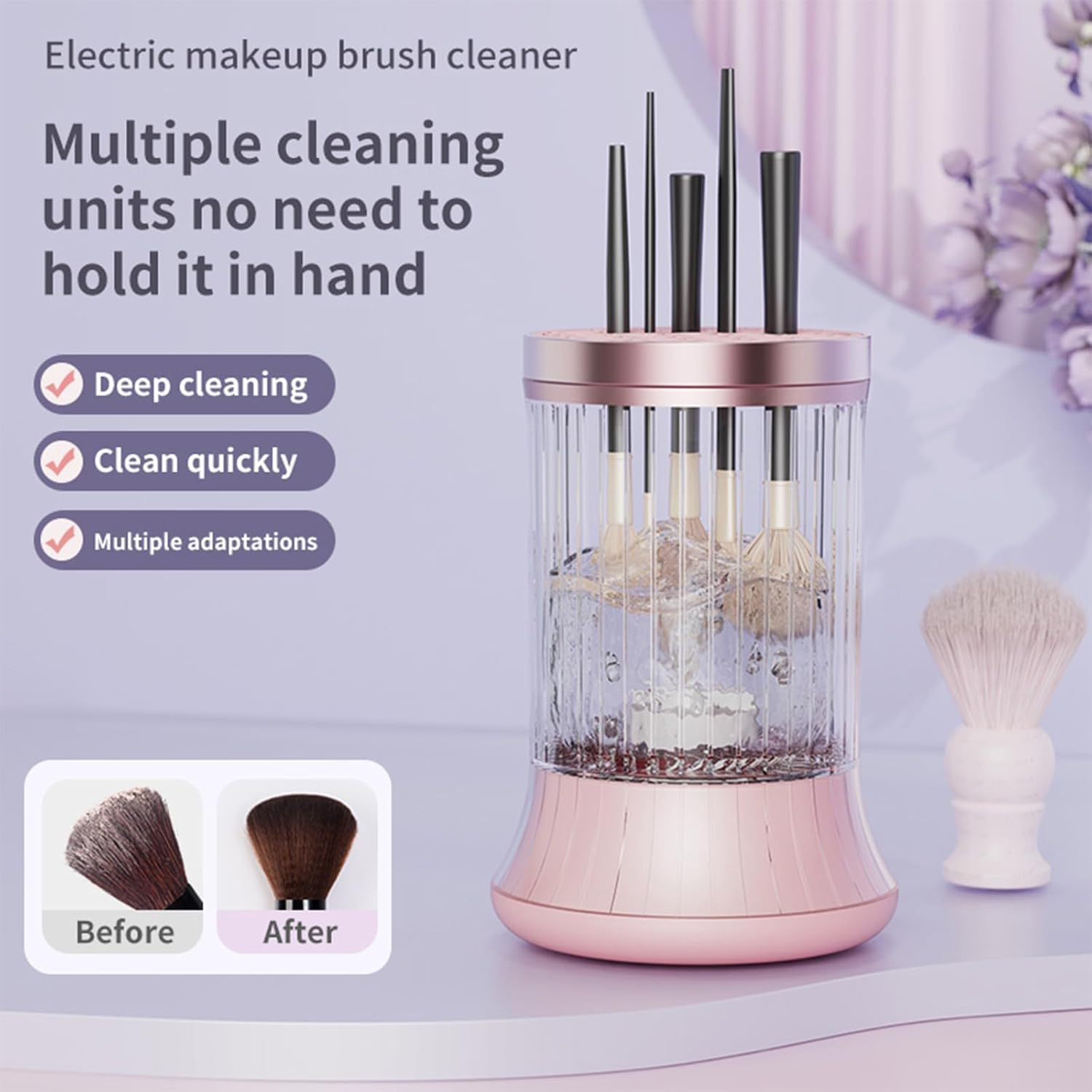 YVXUN Upgrade Electric Makeup Brush Cleaner Machine &ndash; Makeup Brush Clean and Dry Makeup Brushes Tools,Sponges Automatically-Make up Dryer,Washer Holder Combined(Pink)-Perfect for Home & Professional Use image number 2