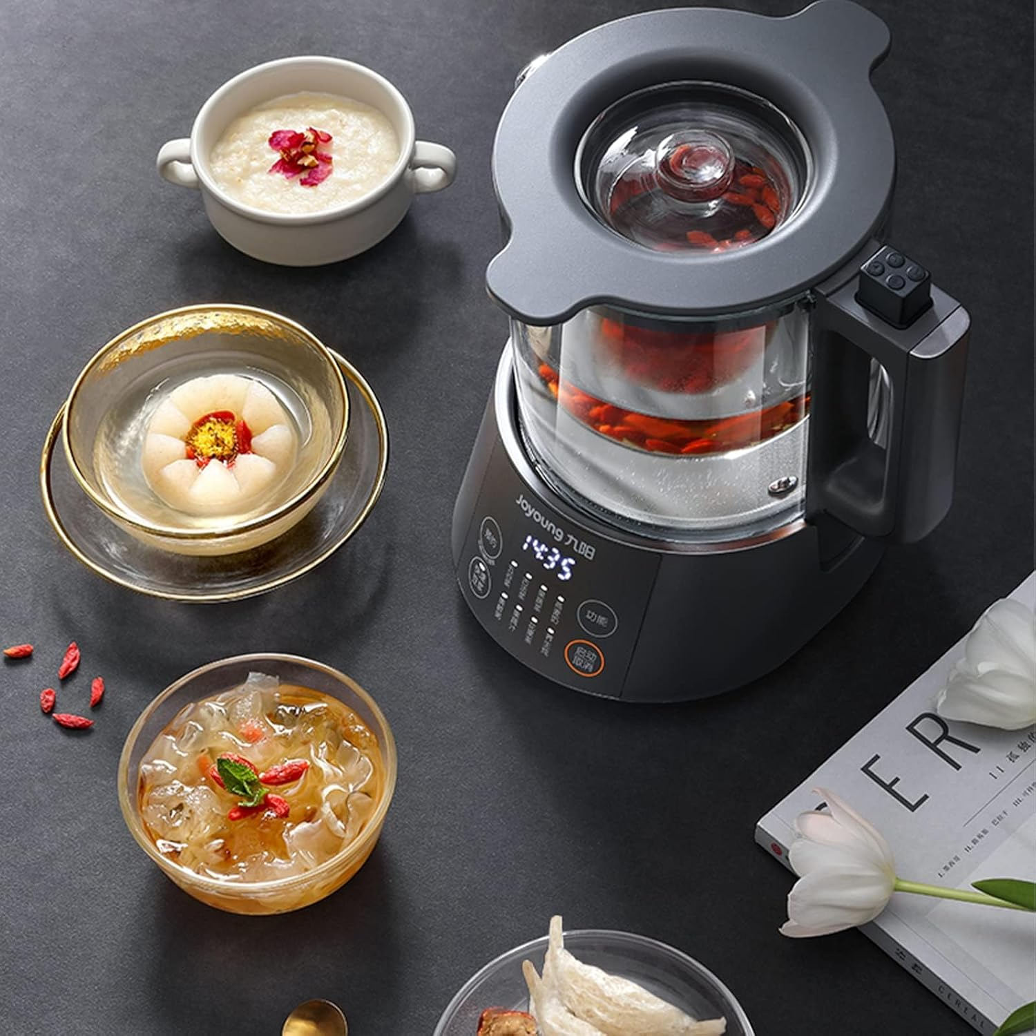 JOYOUNG Soy Milk Maker 1L, 2 in 1 Cooking Machine, Smart Glass Blender, Plant-Based Nut Drinks, Self-Cleaning and Multifunctional, 11H Appointment (Chinese Version) image number 6