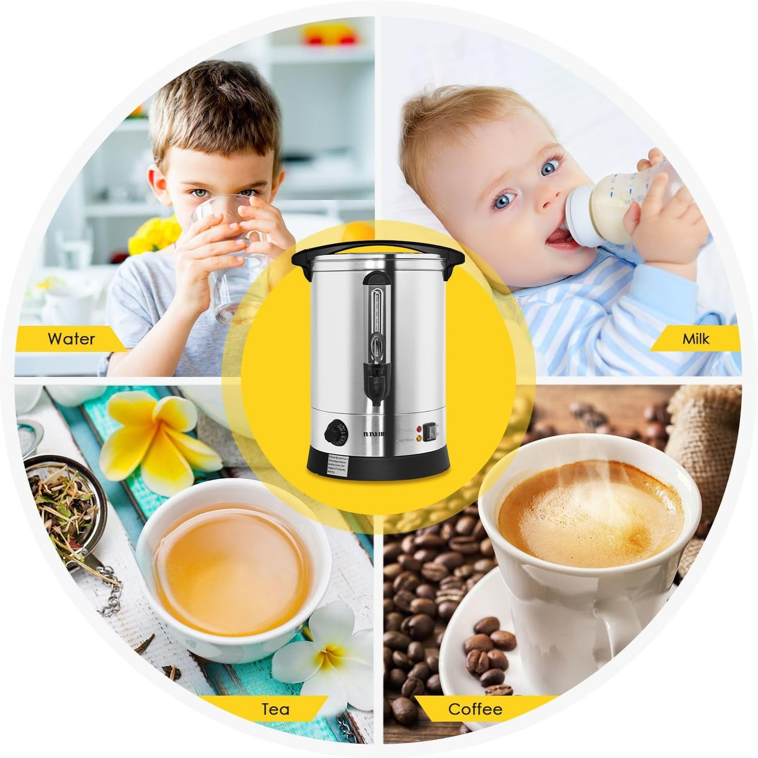 Maxkon Water Urn Kettle Dispenser Instant Hot Cold Tea Coffee Maker Commercial Home Camping Boiler Machine Stainless Steel with Tap 23.8L image number 4