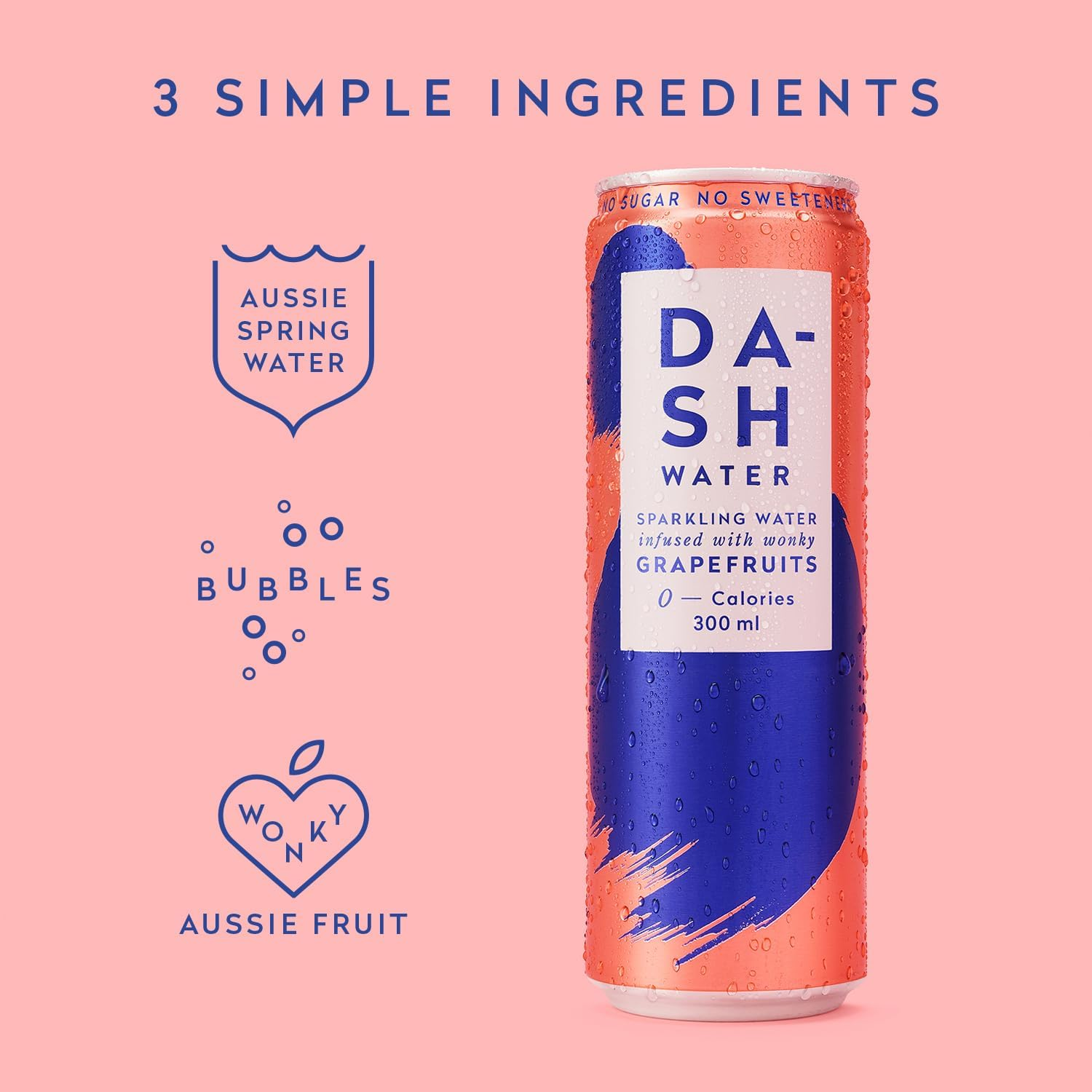 Dash Water Grapefruit - 24 X Grapefruit Flavoured Sparkling Spring Water - NO Sugar, NO Sweetener, NO Calories - Infused with Wonky Fruit (24 X 300Ml Cans) image number 3