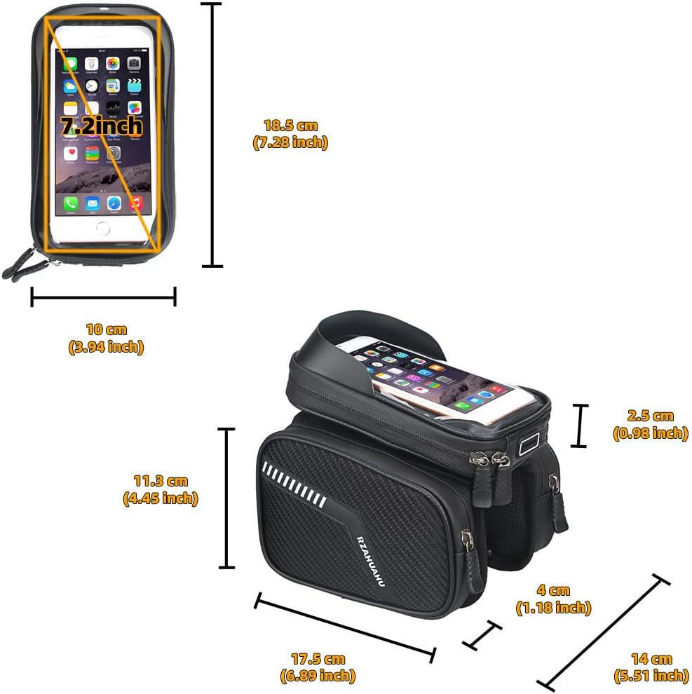 Bike Bag Waterproof and Wear Resistant Bicycle Front Frame Bag with TPU Touch Screen for Mountain Road Bike Cycling Bike Phone Holder Fit Smartphone below 7'' image number 3