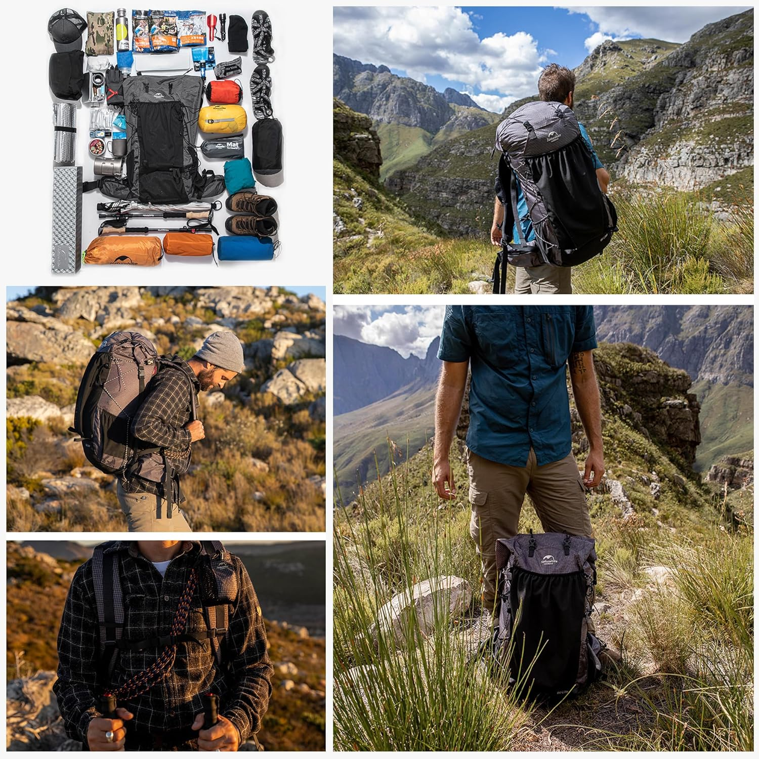 Naturehike Rock-40L/60L+5L Internal Frame Hiking Backpacking Backpack, Camping Waterproof Bag, Ultralight Outdoor Daypack with Rain Cover for Hiking, Backpacking,Camping Survival image number 1