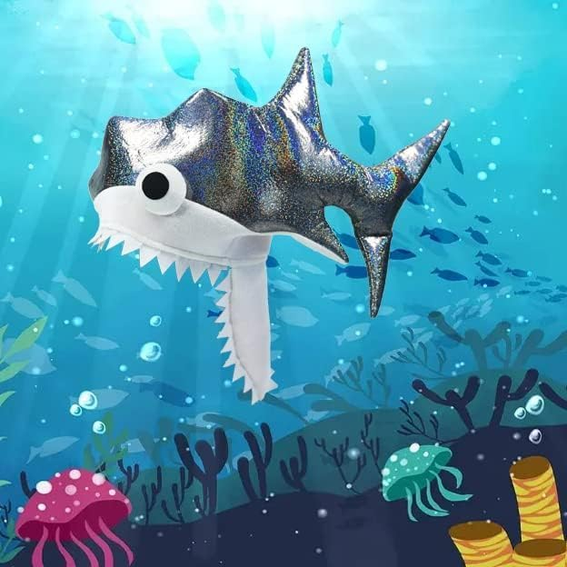 Shark Hat. Twinkling Silver Shark Costumeheadwear. Handmade Party Crazy Shark Hat with 3Dembroidered Eyes.One Size Fits Most