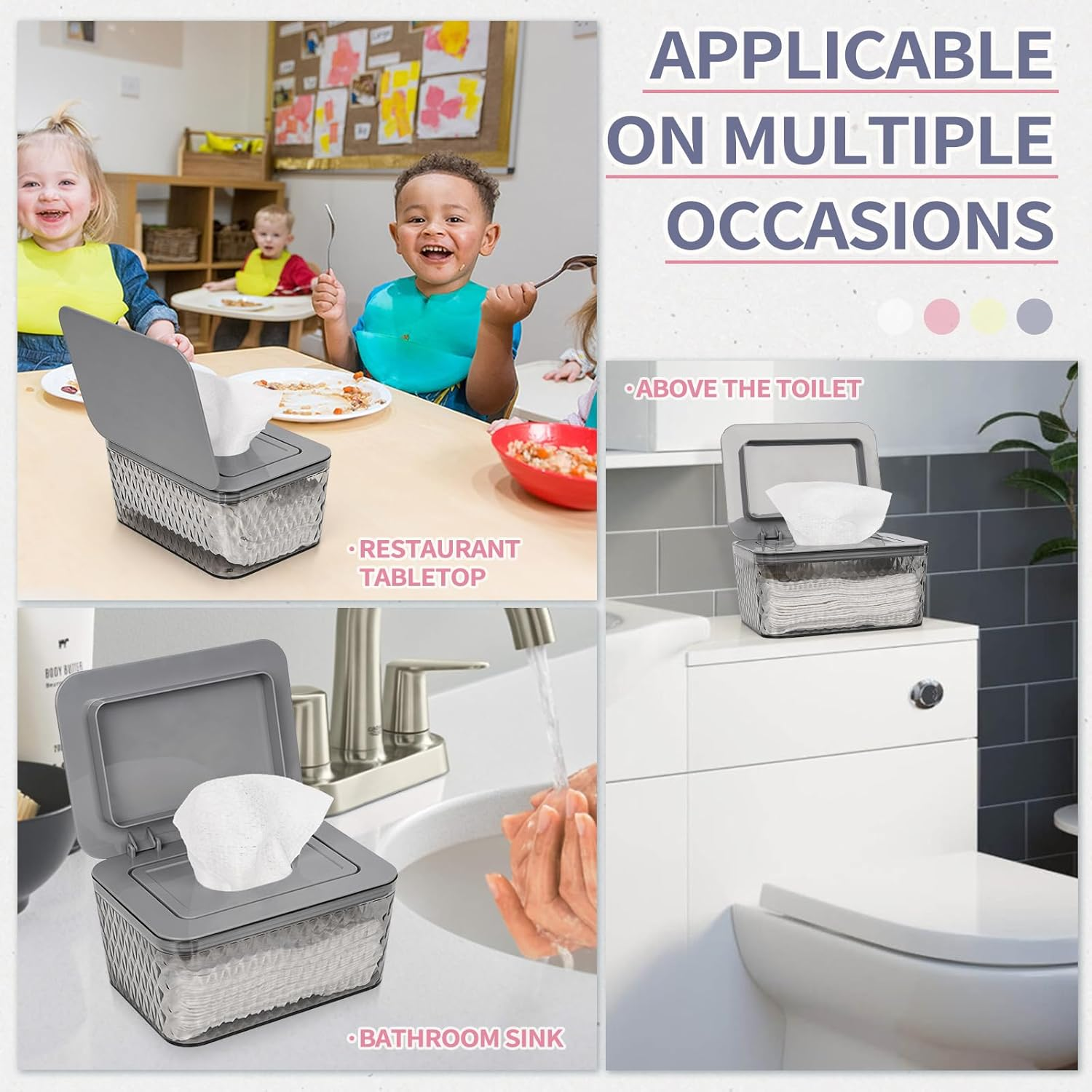 Wipes Dispenser, One-Handed Operation Wipe Holder for Baby & Adult, Seal-Designed Wipes Container for Bathroom Keep Diaper Wipes Fresh (Grey) image number 1