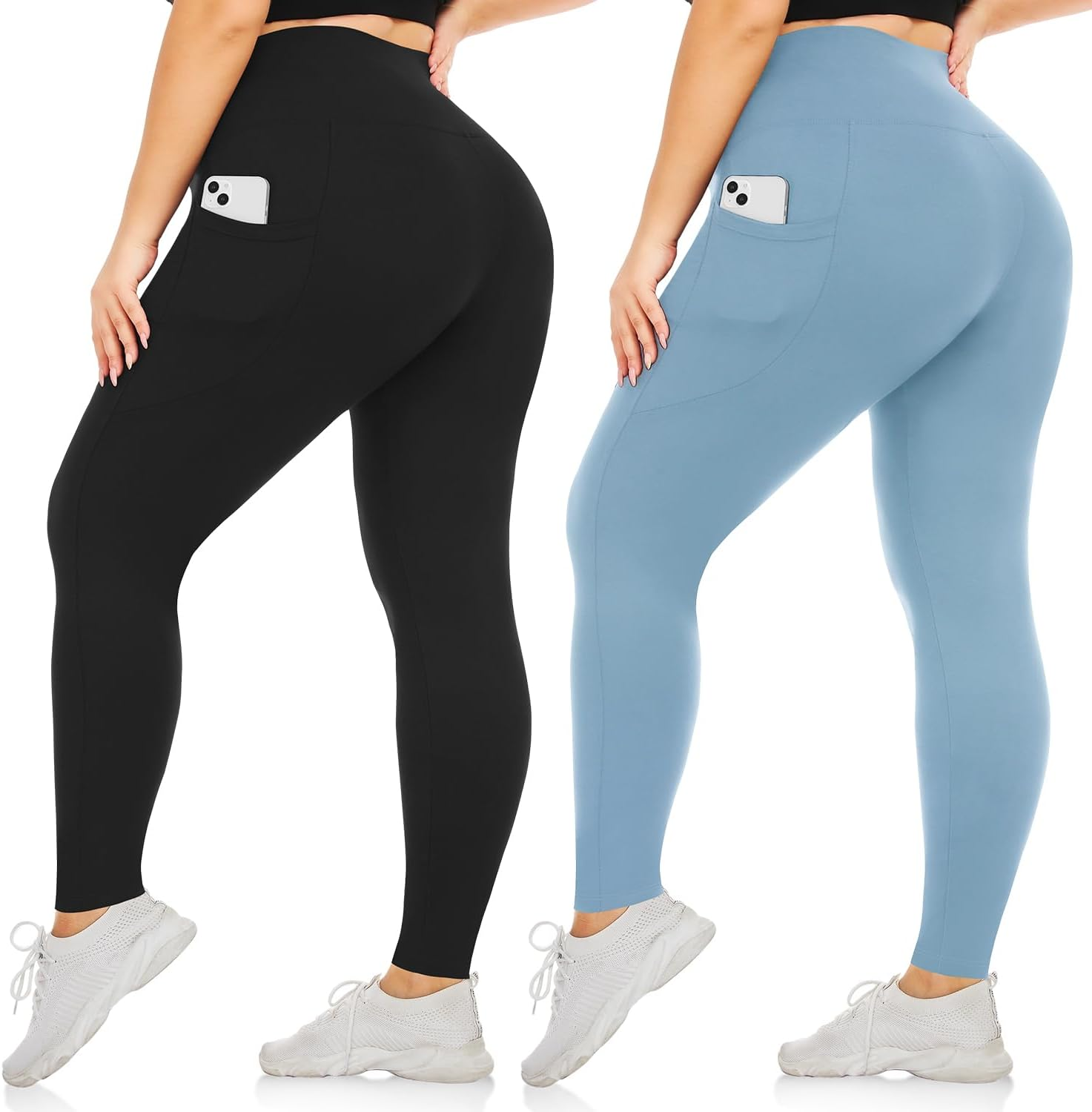 Yeug Women'S plus Size Leggings with Pocket-High Waist Tummy Control Yoga Pants Workout Running Black Leggings
